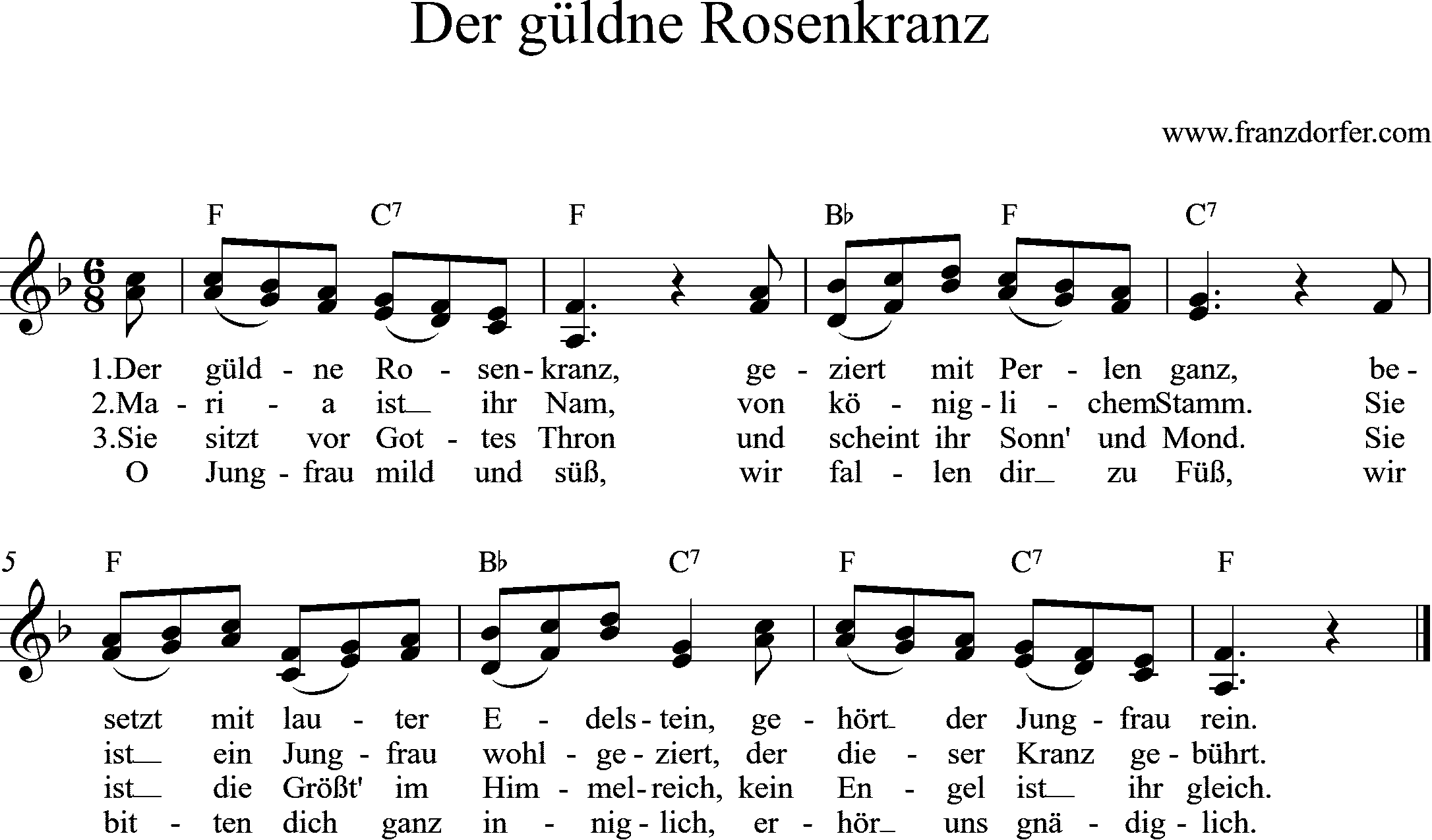 Noten, der güldene Rosenkranz