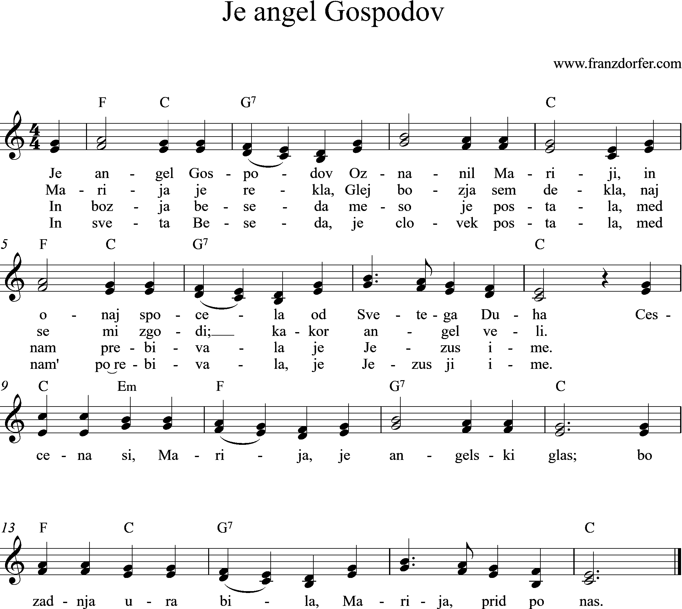 Noten -Je angel Gospodov