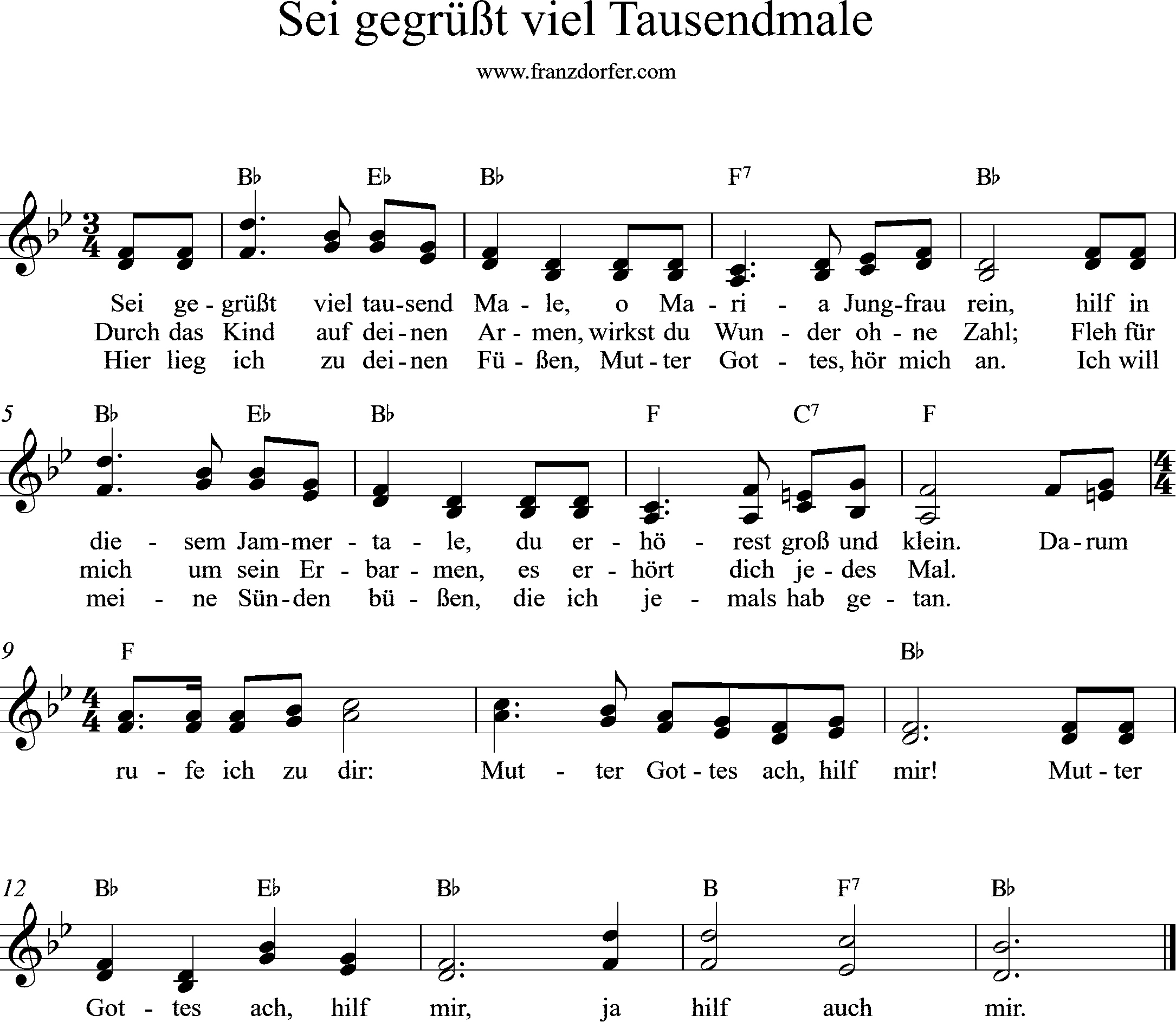 Noten, Sei gegrüßt vie Tausendmale