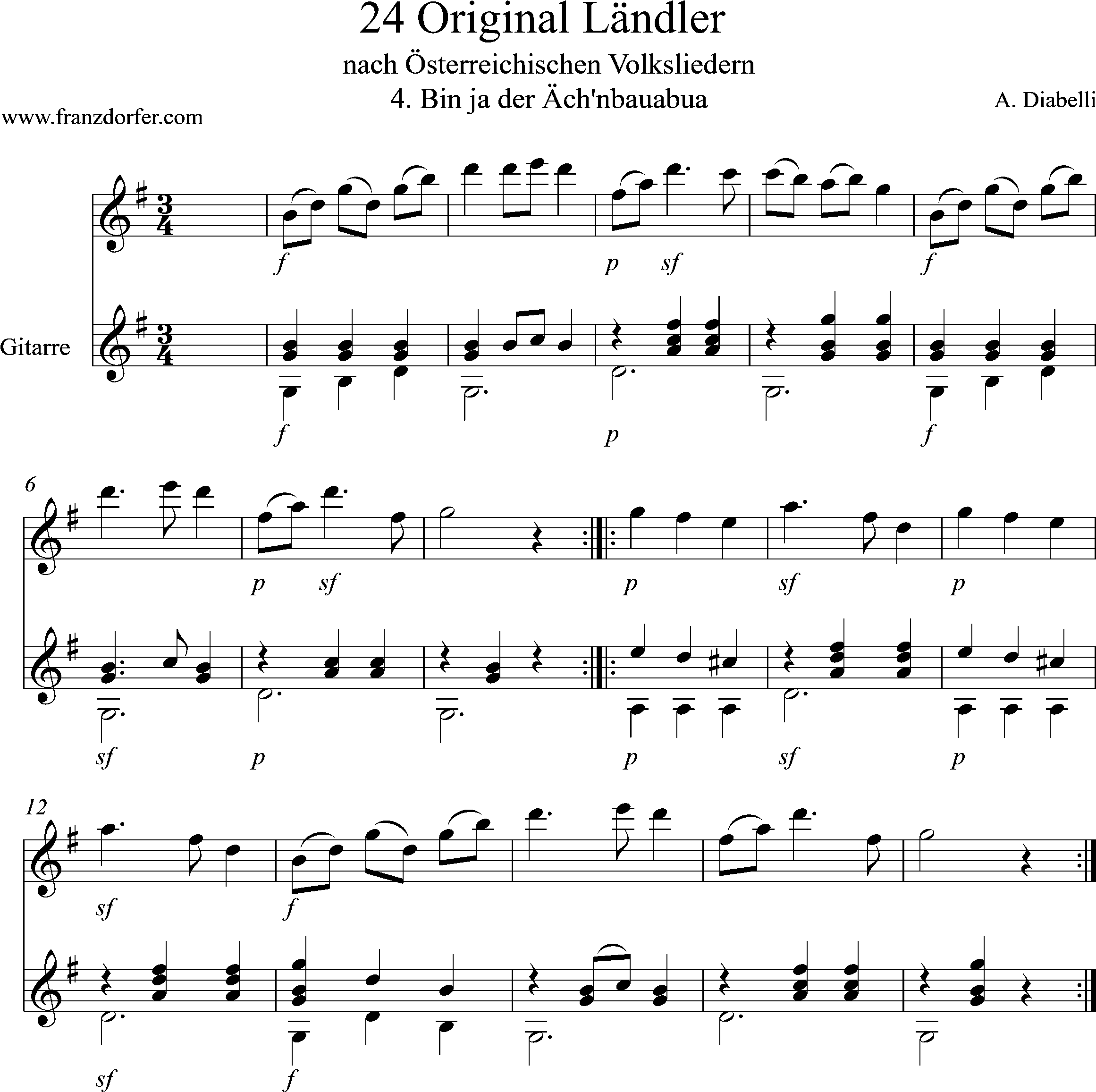 Ländler Nr. 4 für Flöte und Gitarre, Diabelli