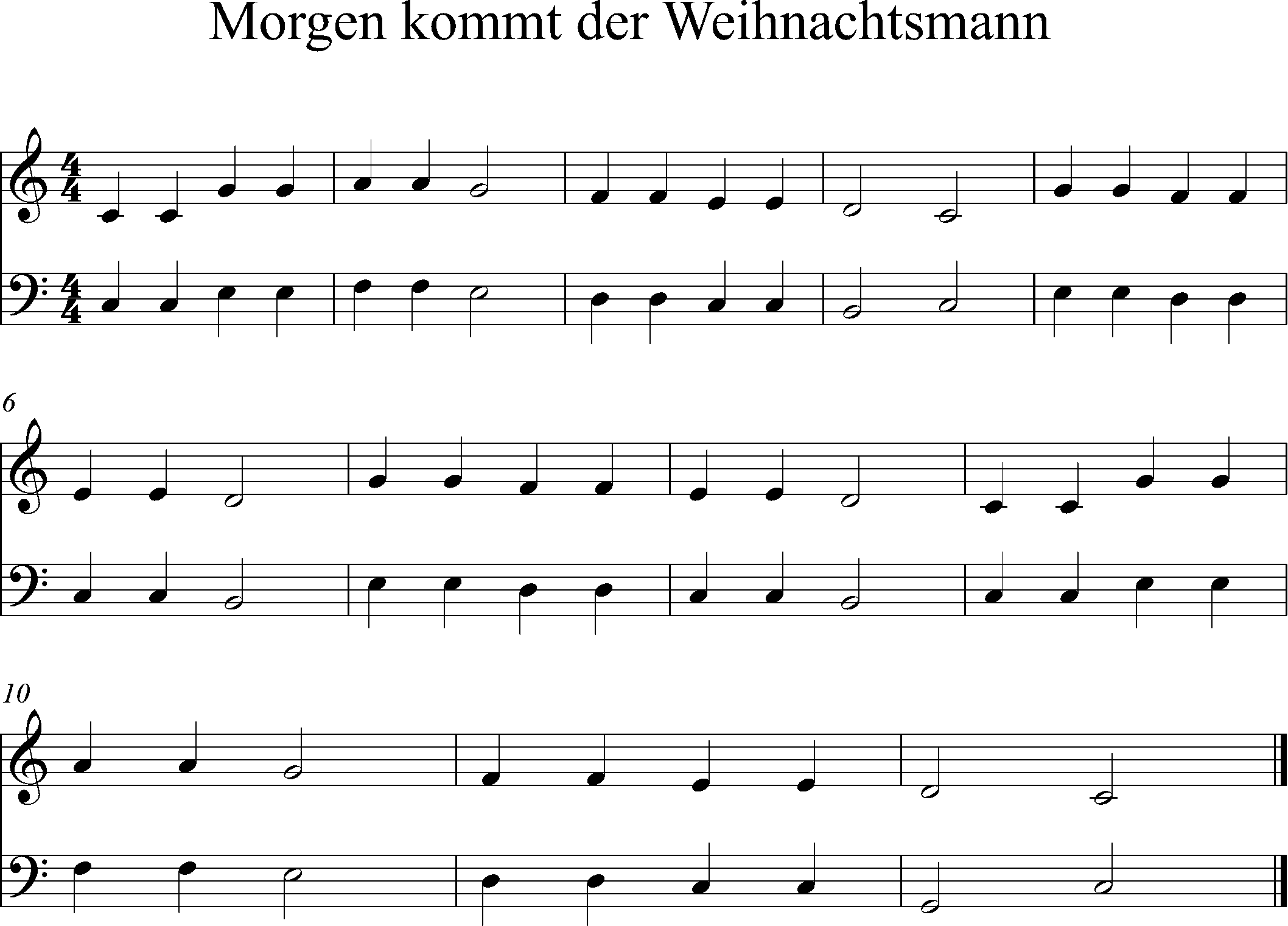 Klavier Noten -  leicht, C-Dur, Morgen kommt der Weihnachtsmann