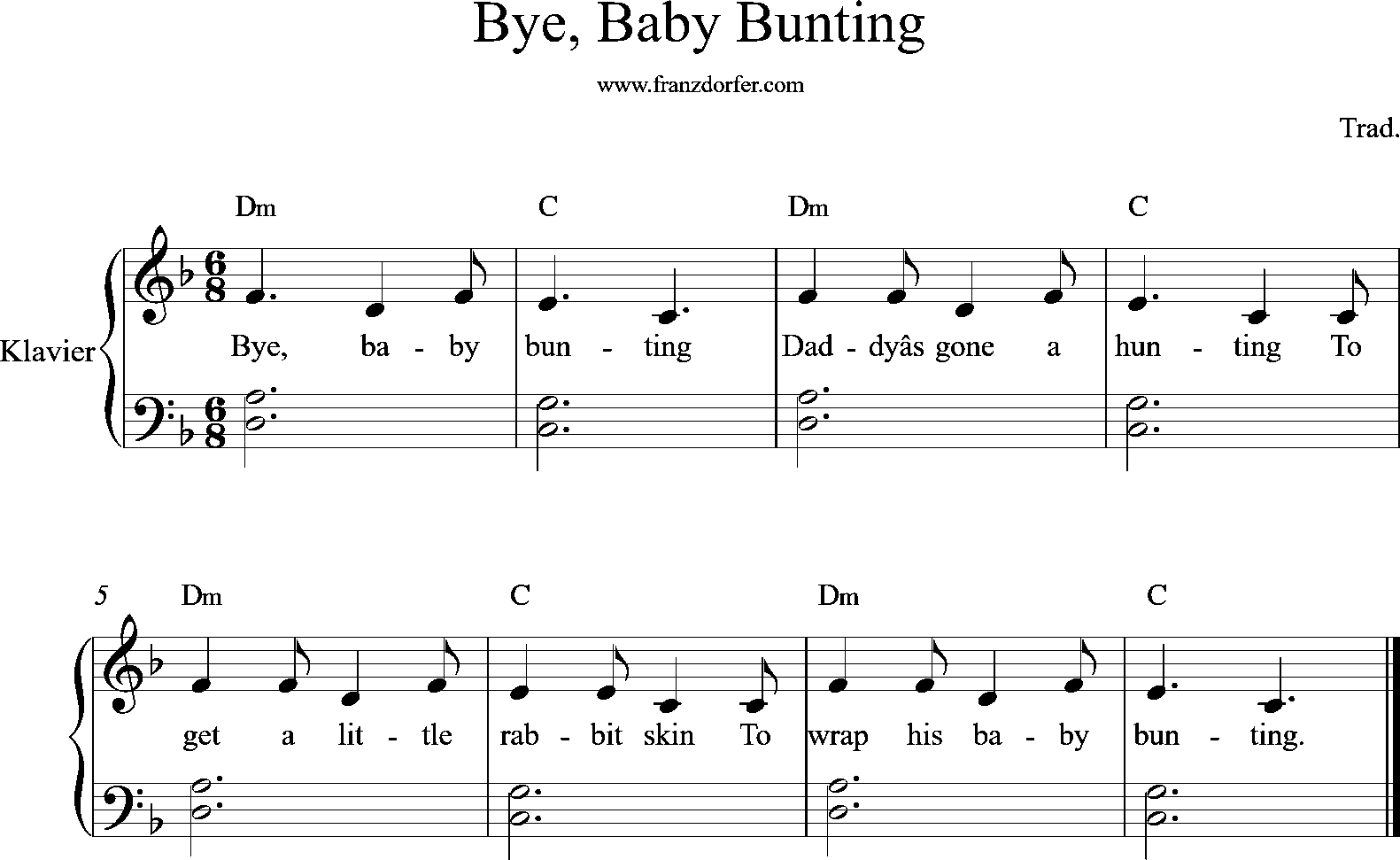 piano sheetmusic, d-minor, Bye baby bunting