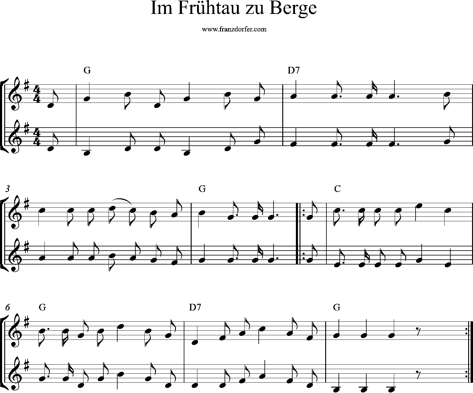 G-Dur, 2stimmig, Noten, Duo, Im Frühtau