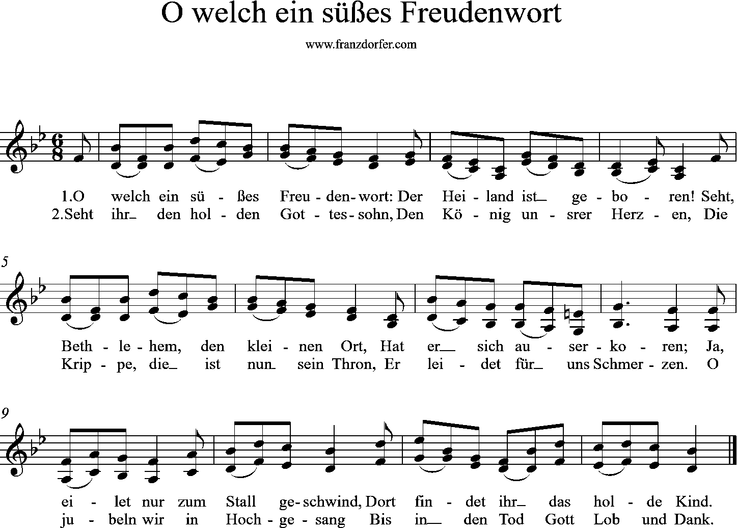 Noten, 2stimmig, O welch ein süßes Freudenwort