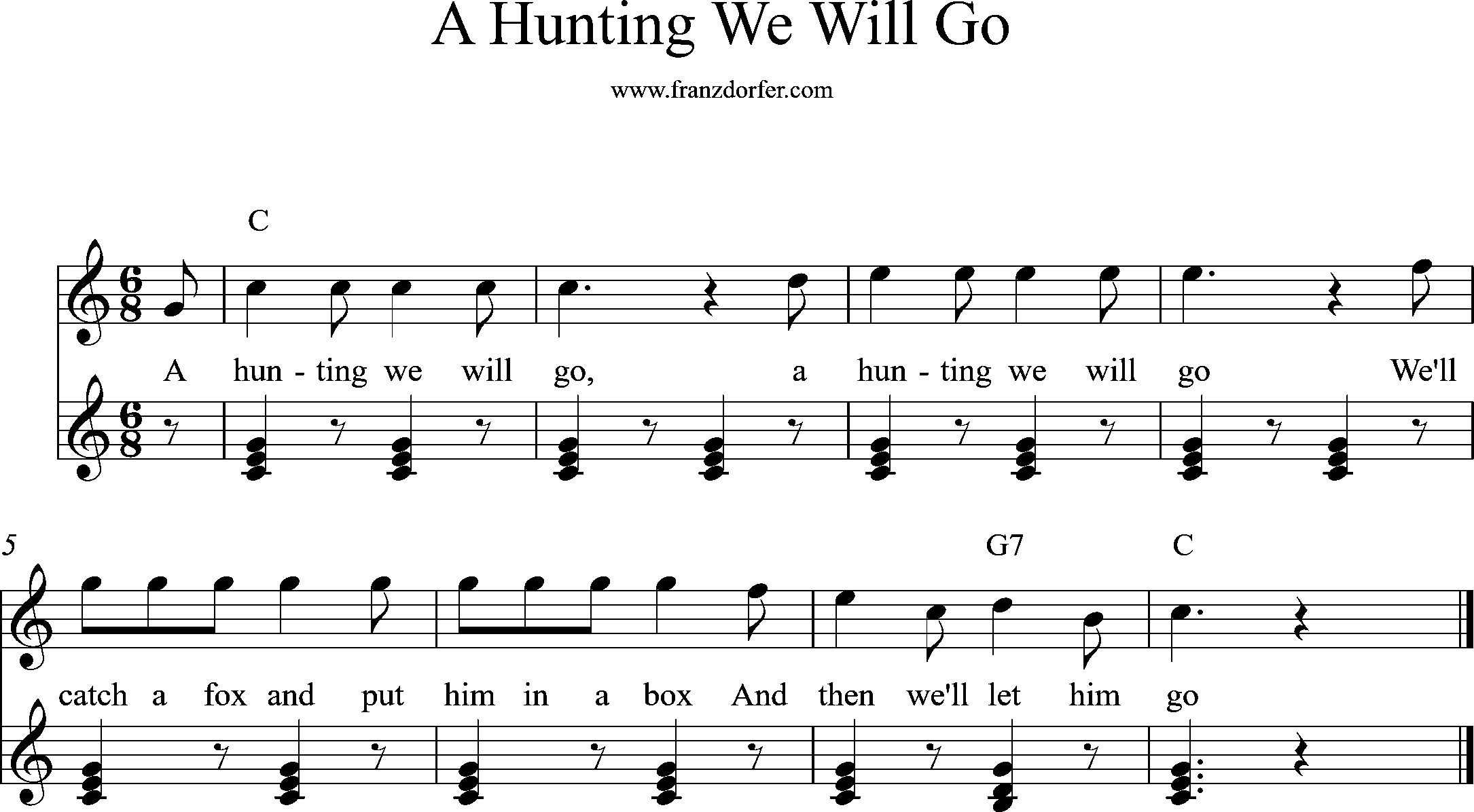 Piano Sheetmusic, C-Major, A Hunting..