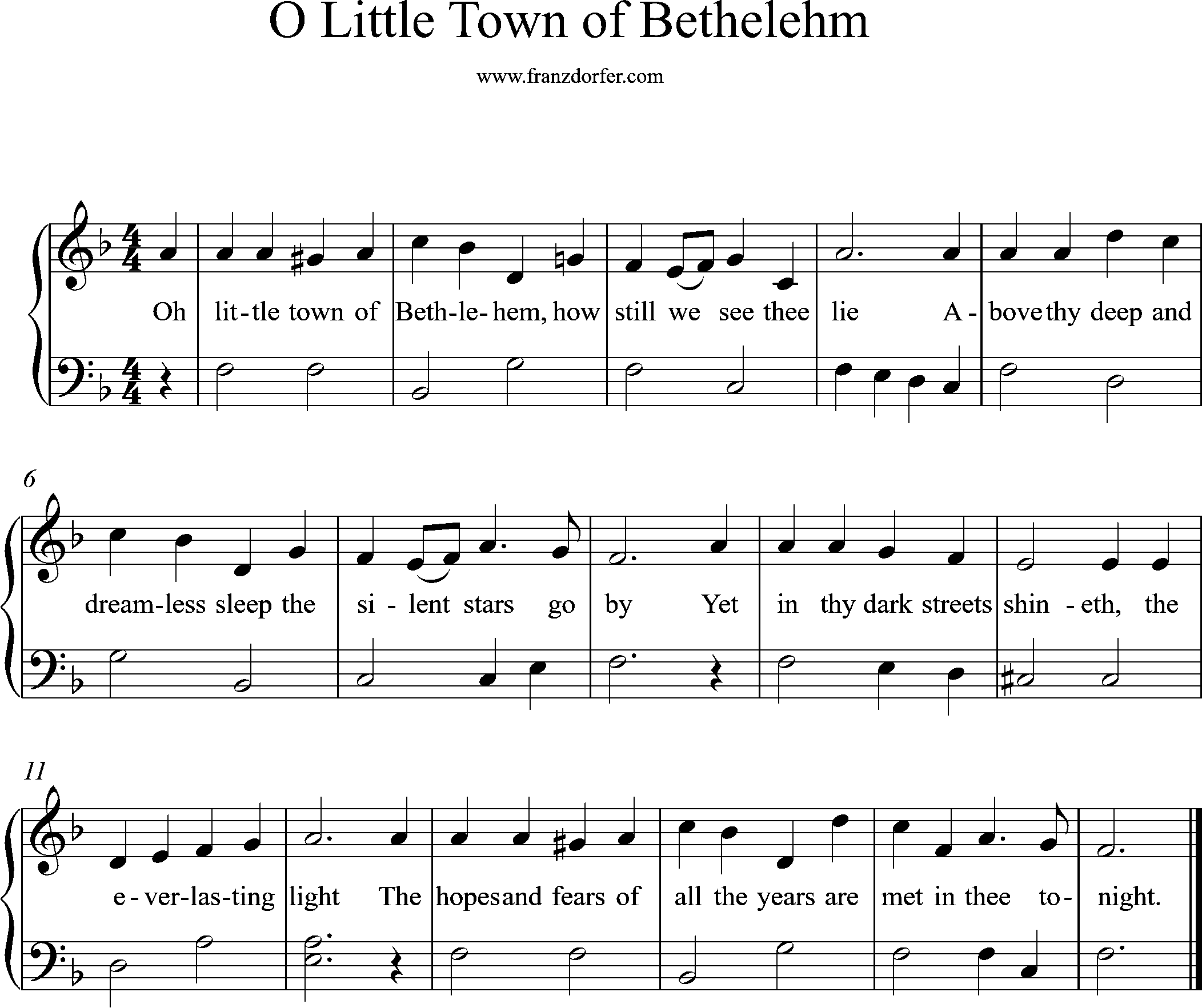 Piano Sheetmusic, F-Major, Ol little Town