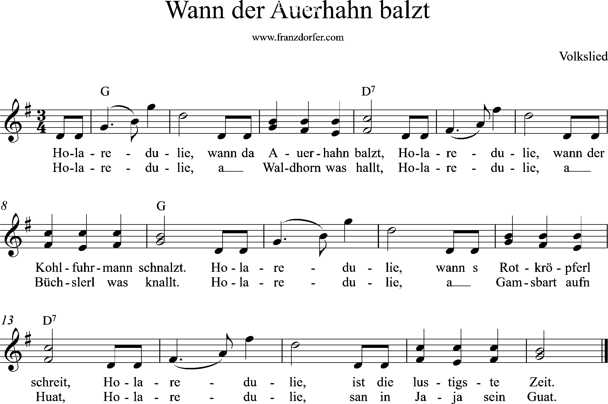 Noten, Wann der Auerhahn balzt