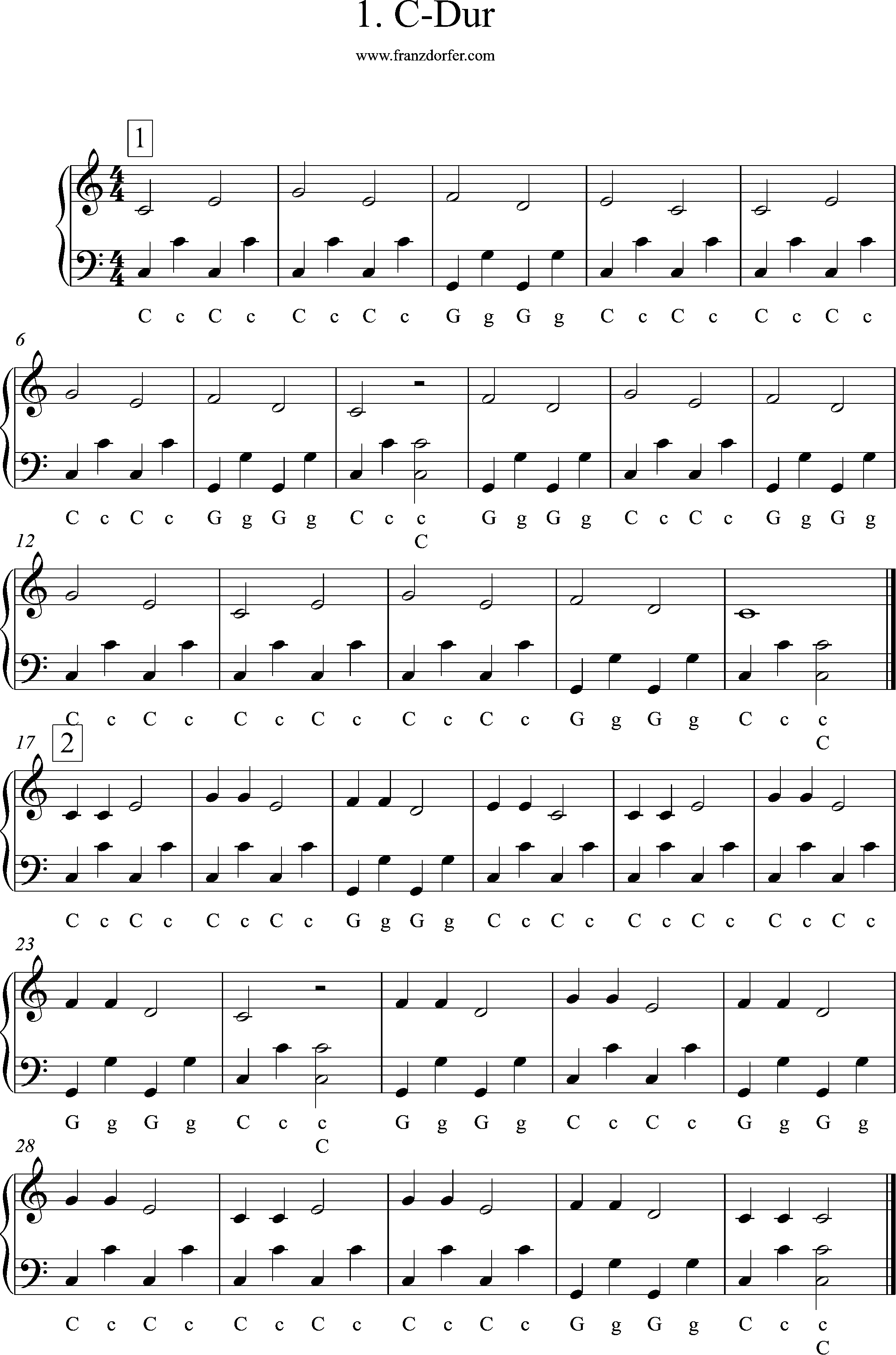 Akkordeonnoten, C-Dur, Übungen