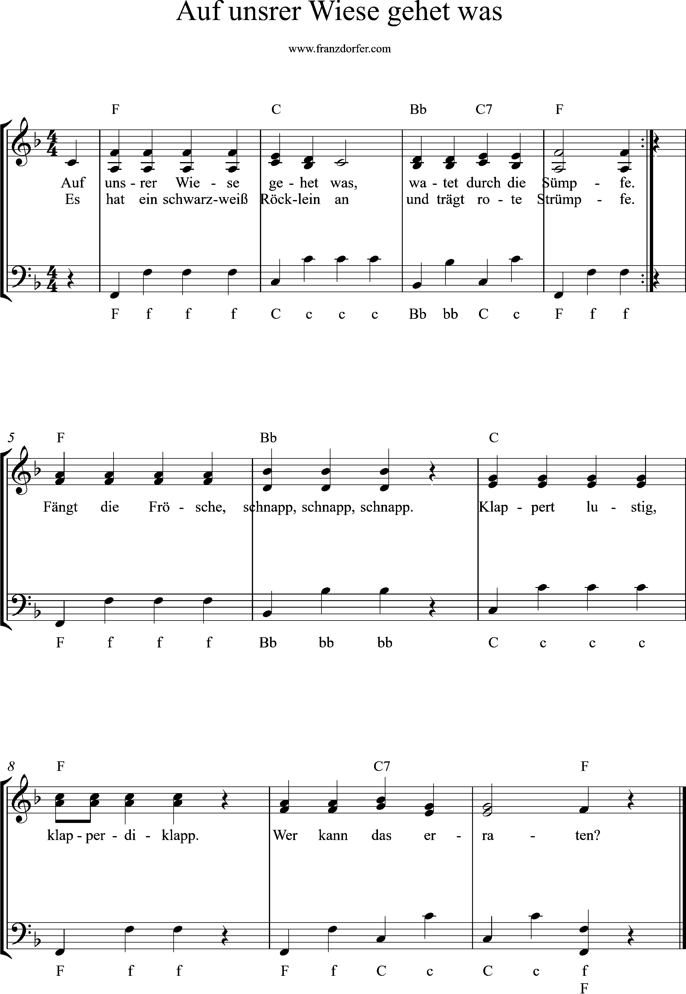 Akkordeonnoten, 2stimmig, F-Dur