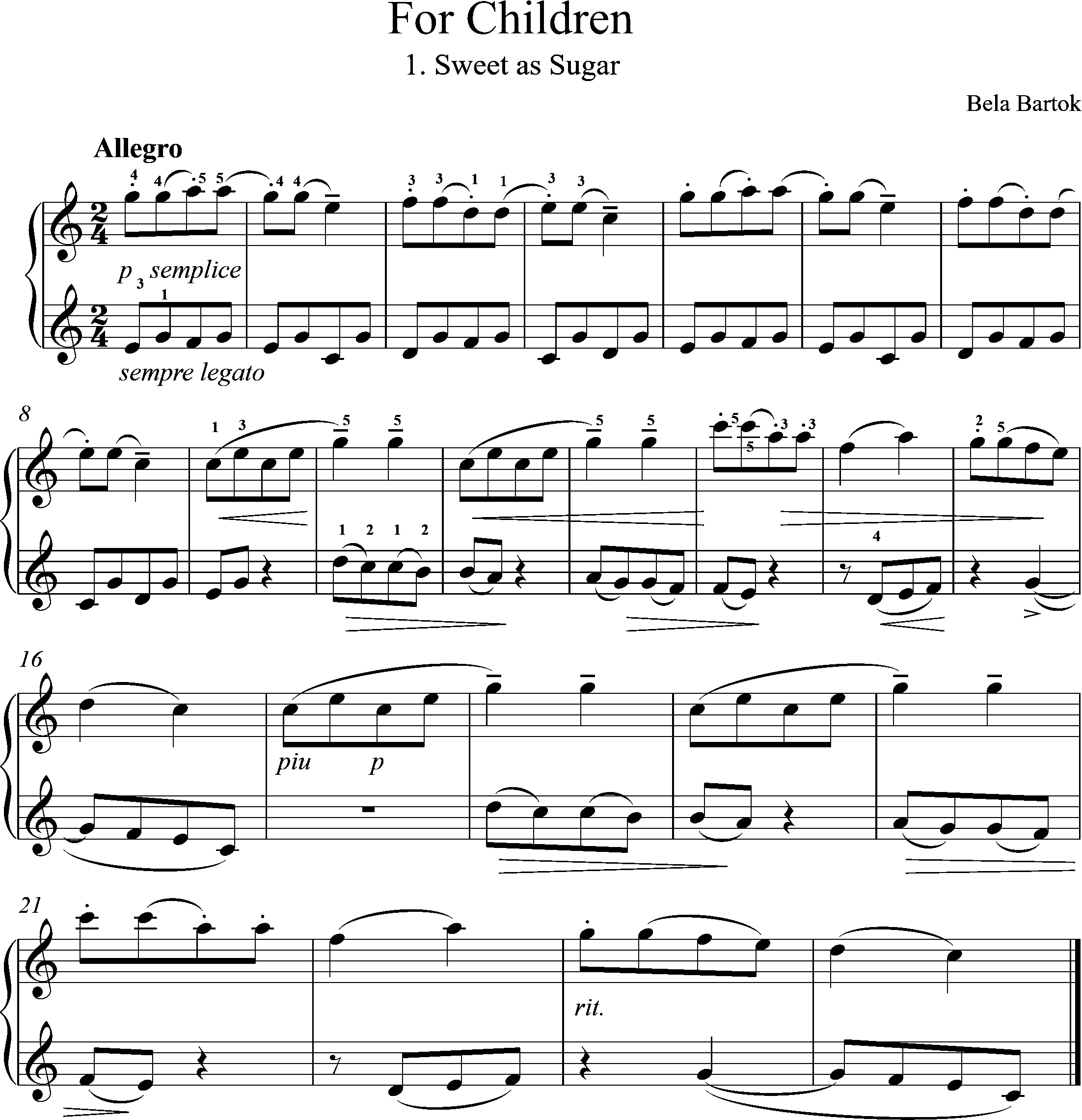 PIano Sheetmusic, Bela Bartok, klaviernoten