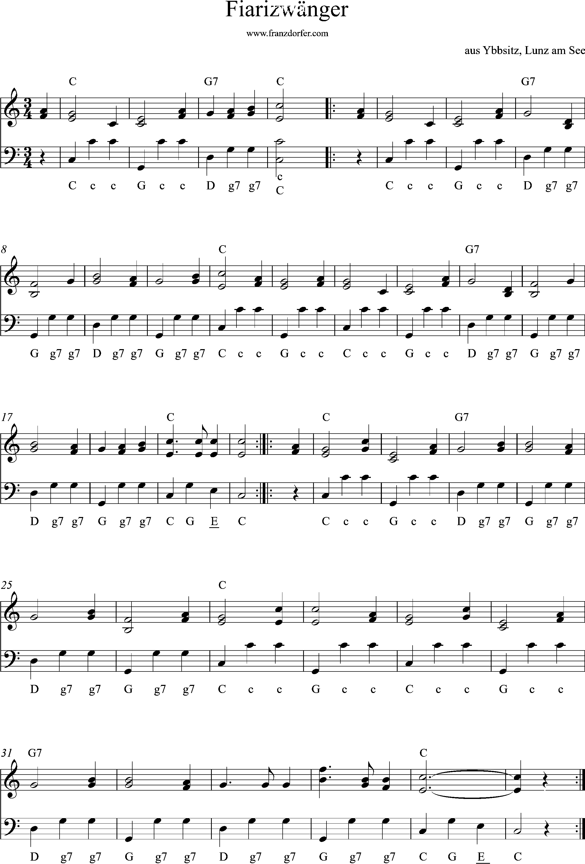 Akkordeonnoten, C-Dur, Fiarizwänga