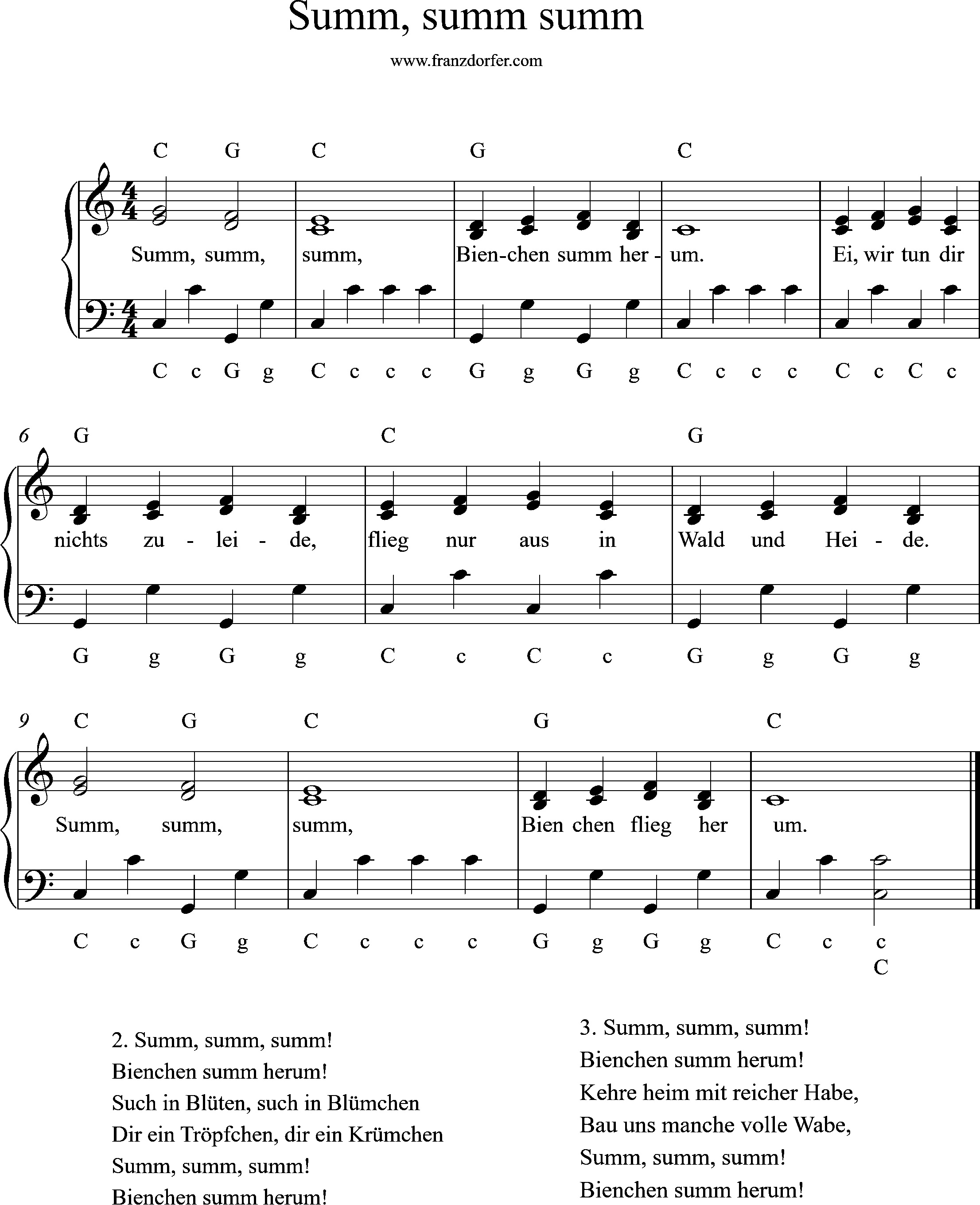 Akkordeonnoten, 2stimmig, C-Dur