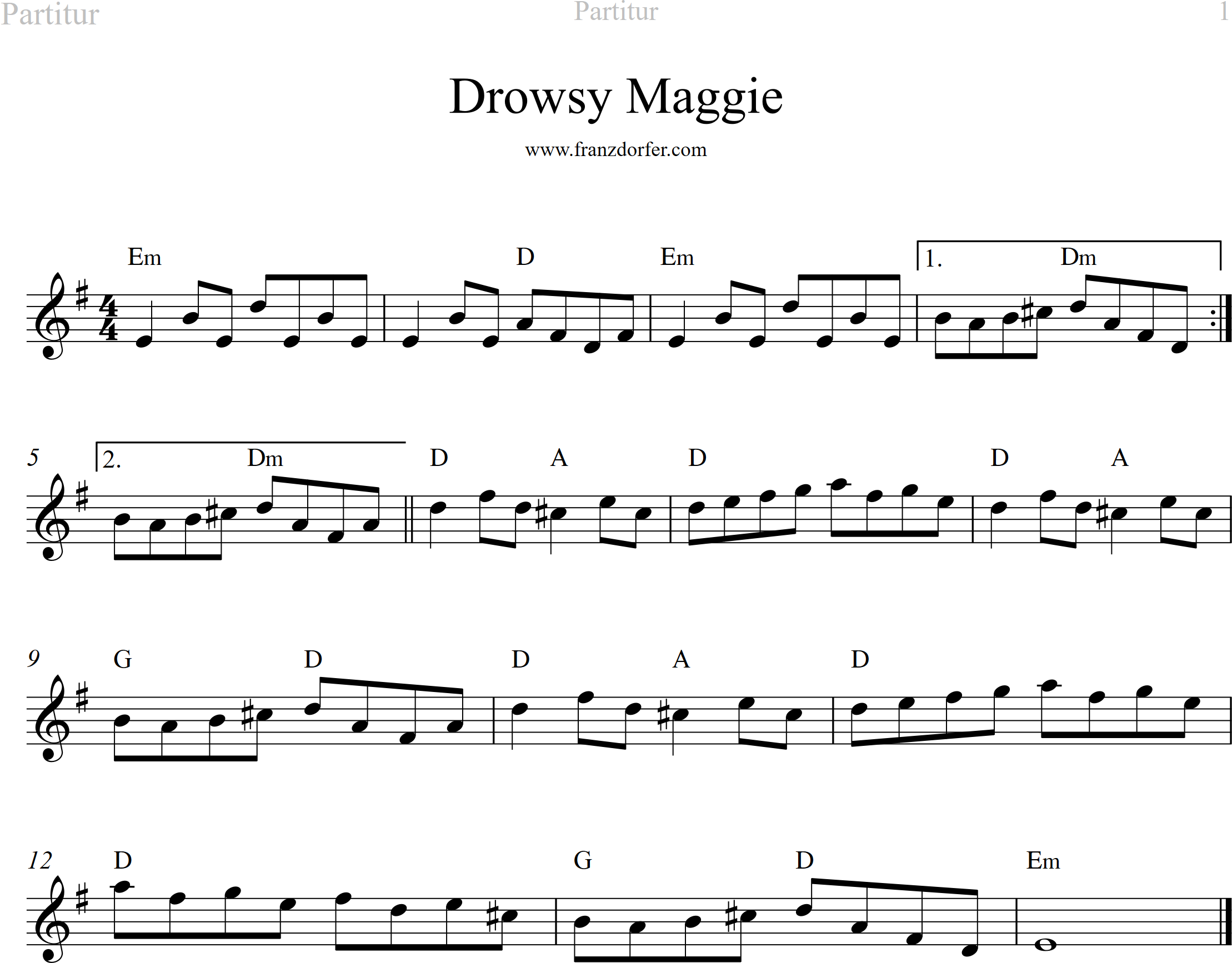 leadsheet, e-minor, Drowsy Maggie