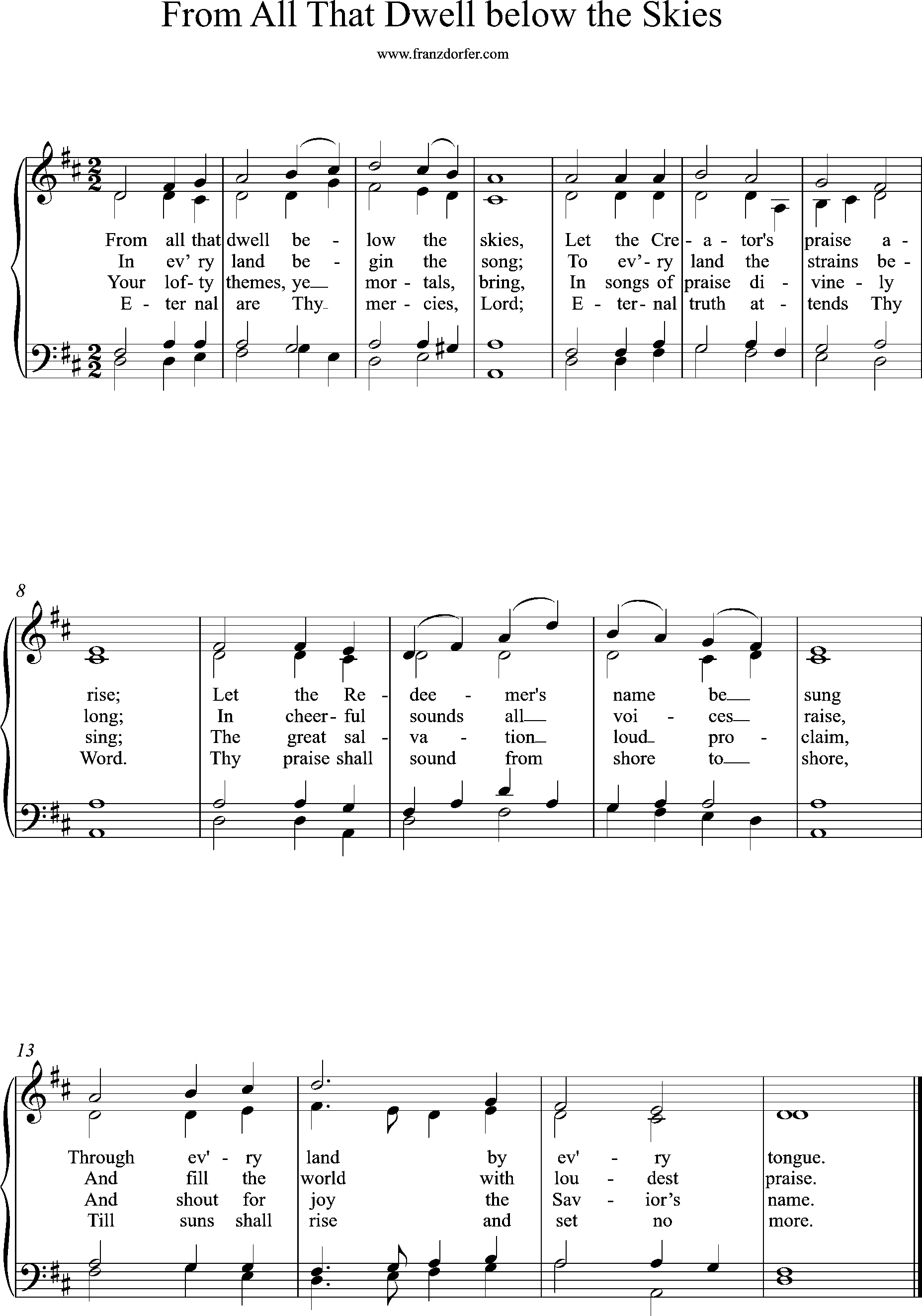 organ sheetmusic, D-Major, From all that dwell