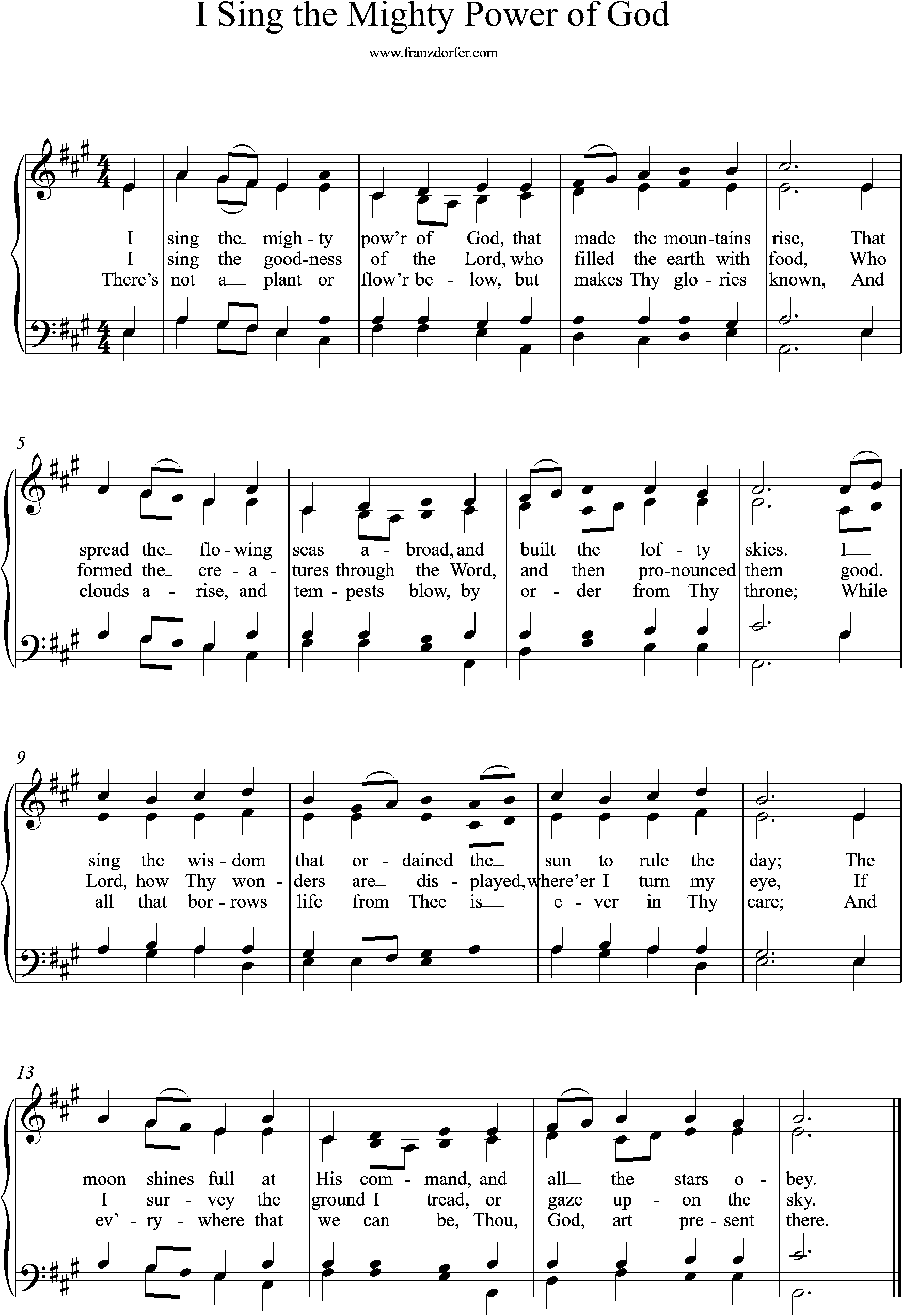 choir-, organ-, sheetmusic, A-Major, I sing the mighty