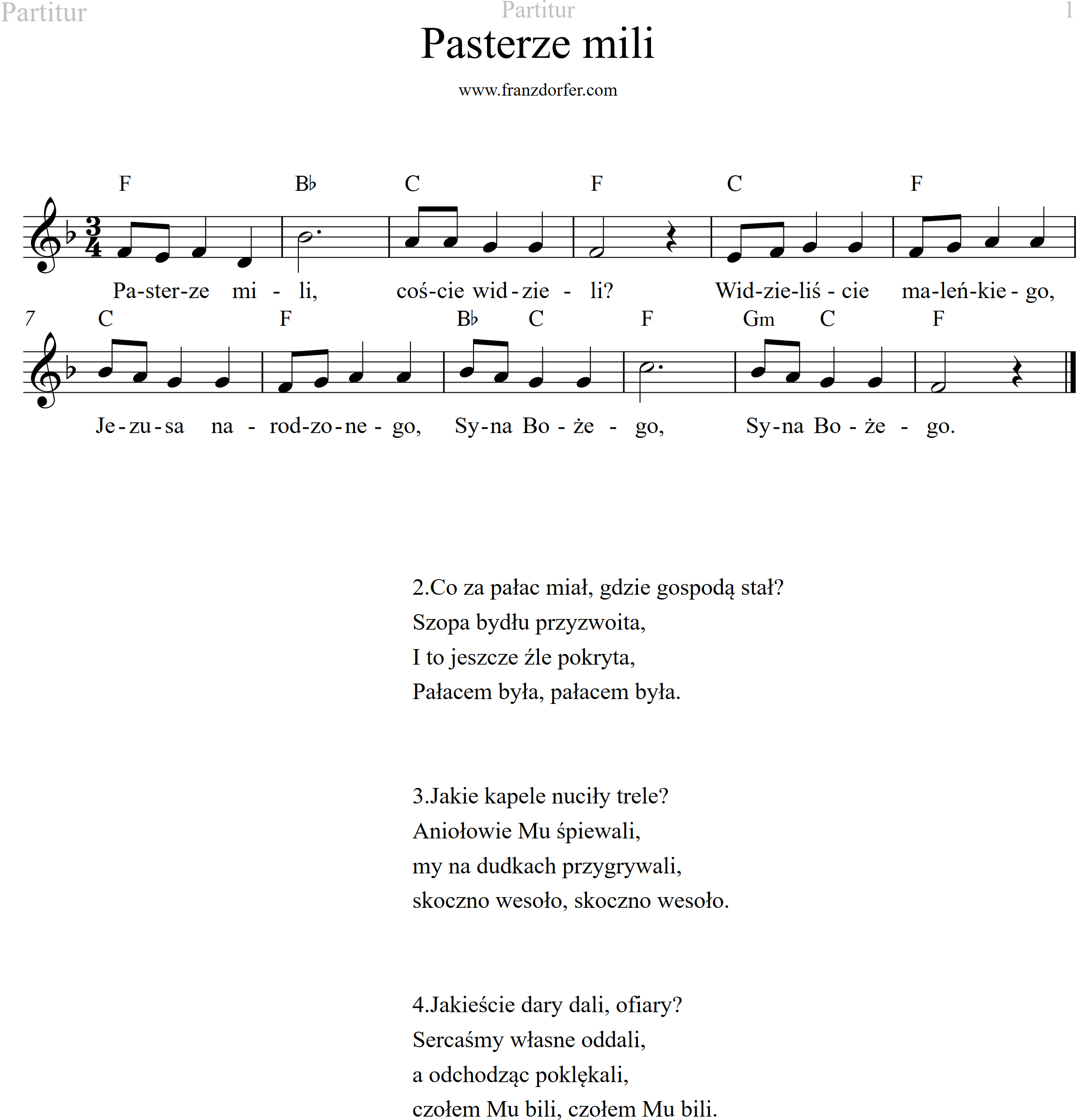 leadsheet, F-Major, pasterze mili