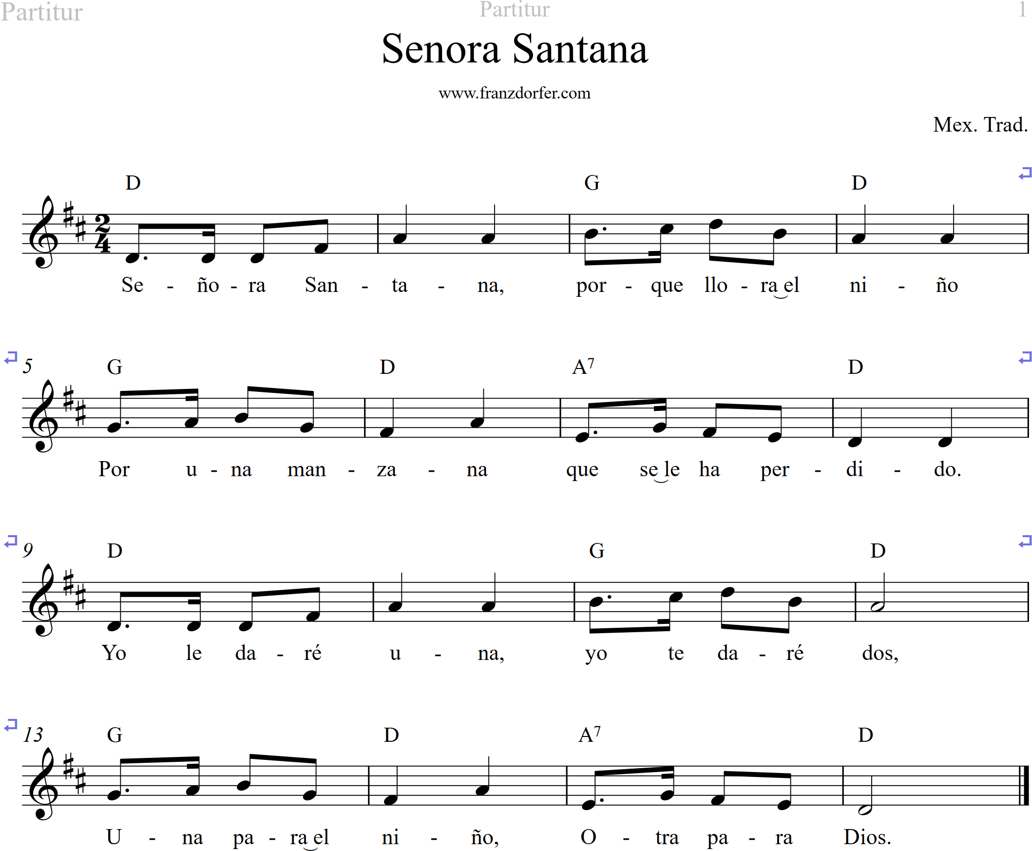 leadsheet, D-Major, Senora santana