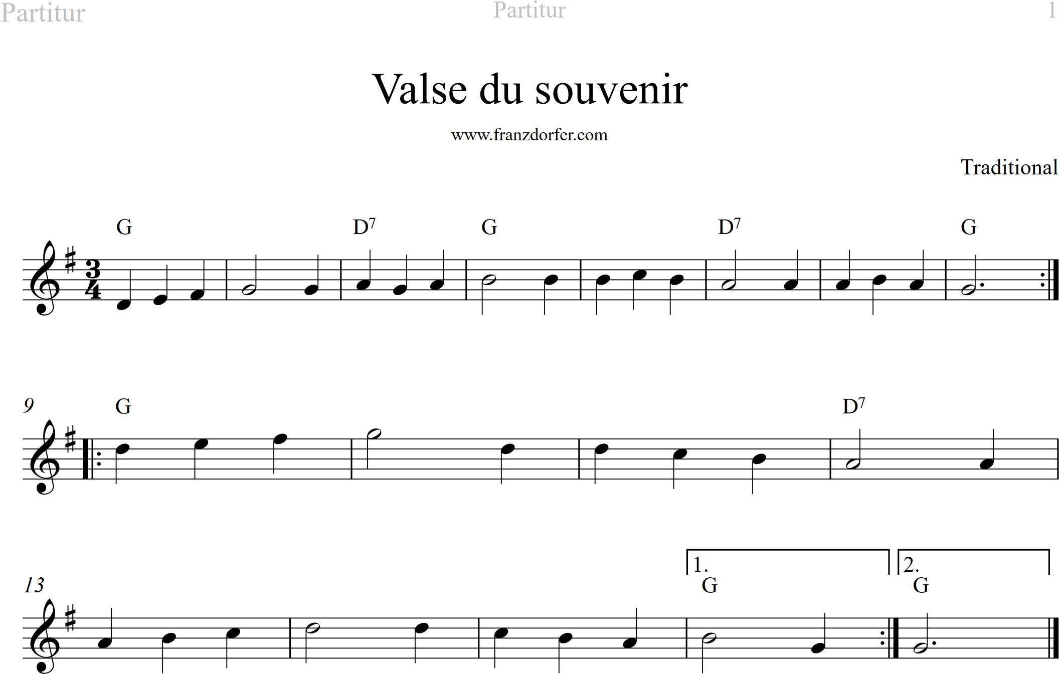 leadsheet, G-Major, valse du souvenir