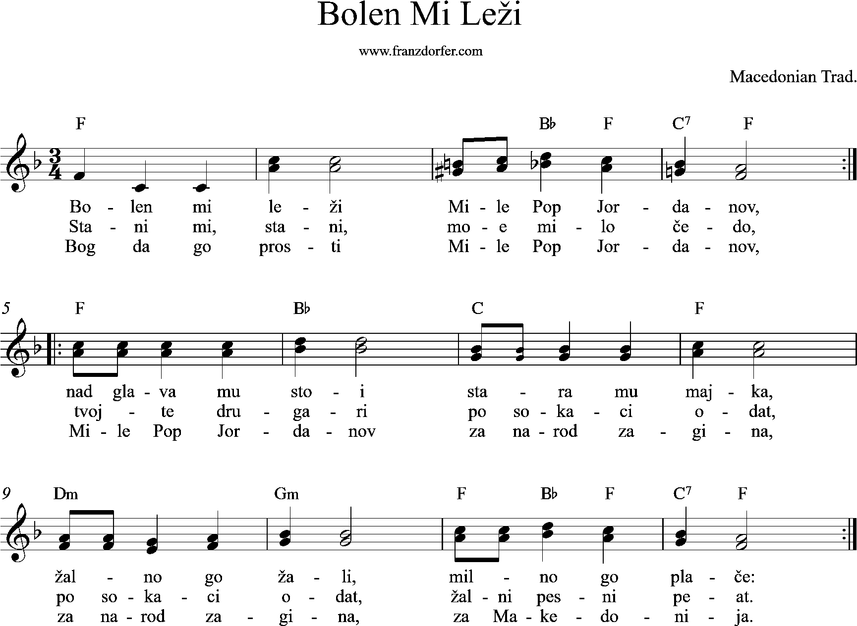 f-major, sheetmusic, Bolen Mi Leži