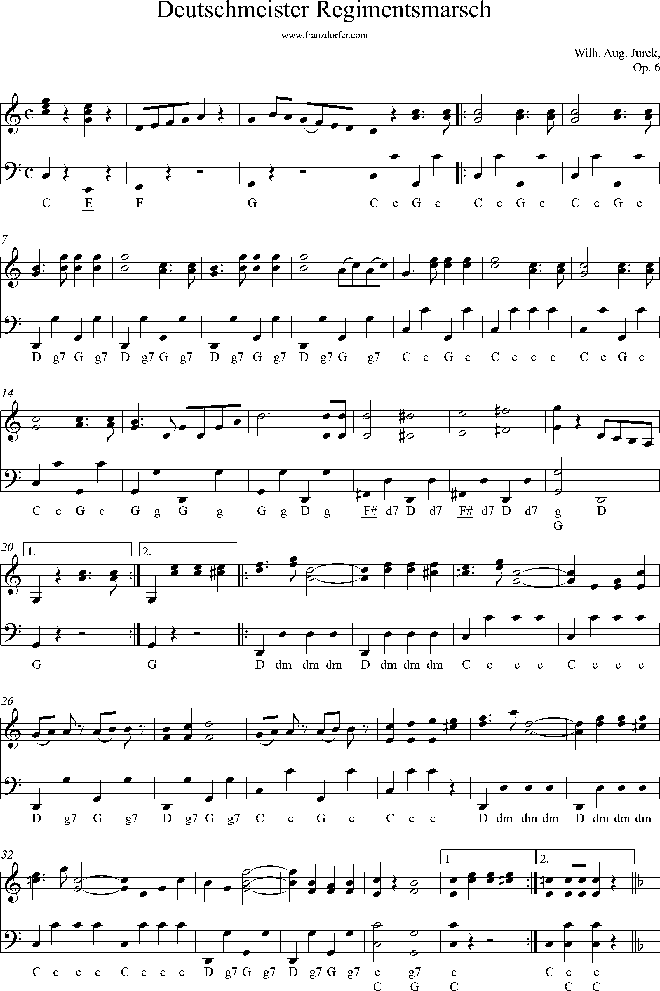 Akkordeonnoten, C-Dur, Deutschmeister Regimentsmarsch