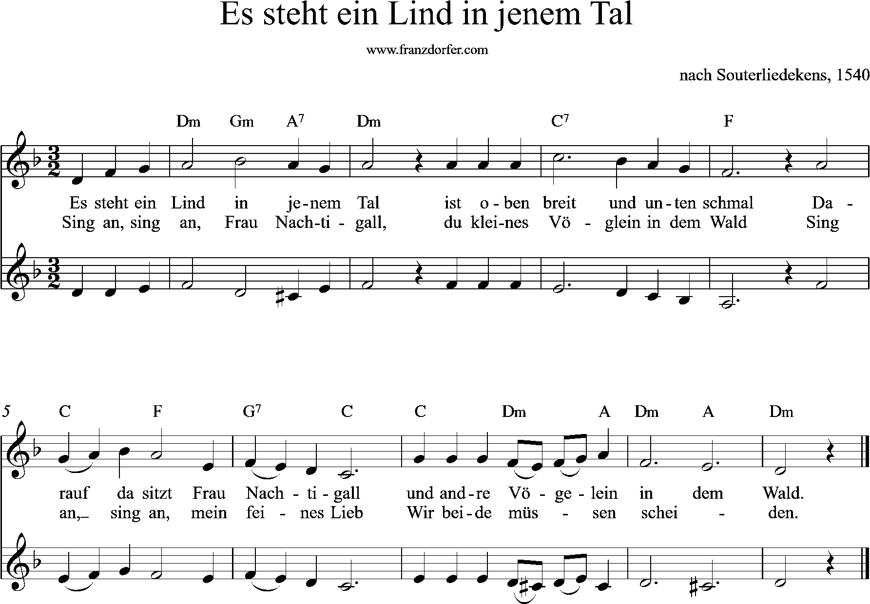 2stimmig, d-moll, es steht ein Lind