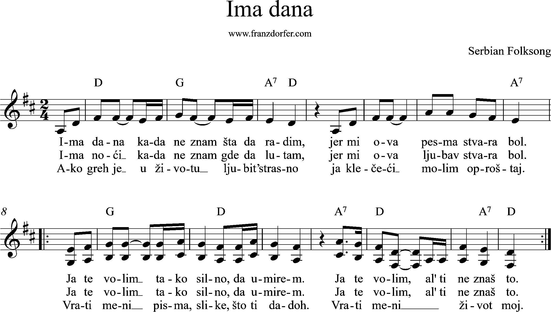 leadsheet, D-Major, Ima dana