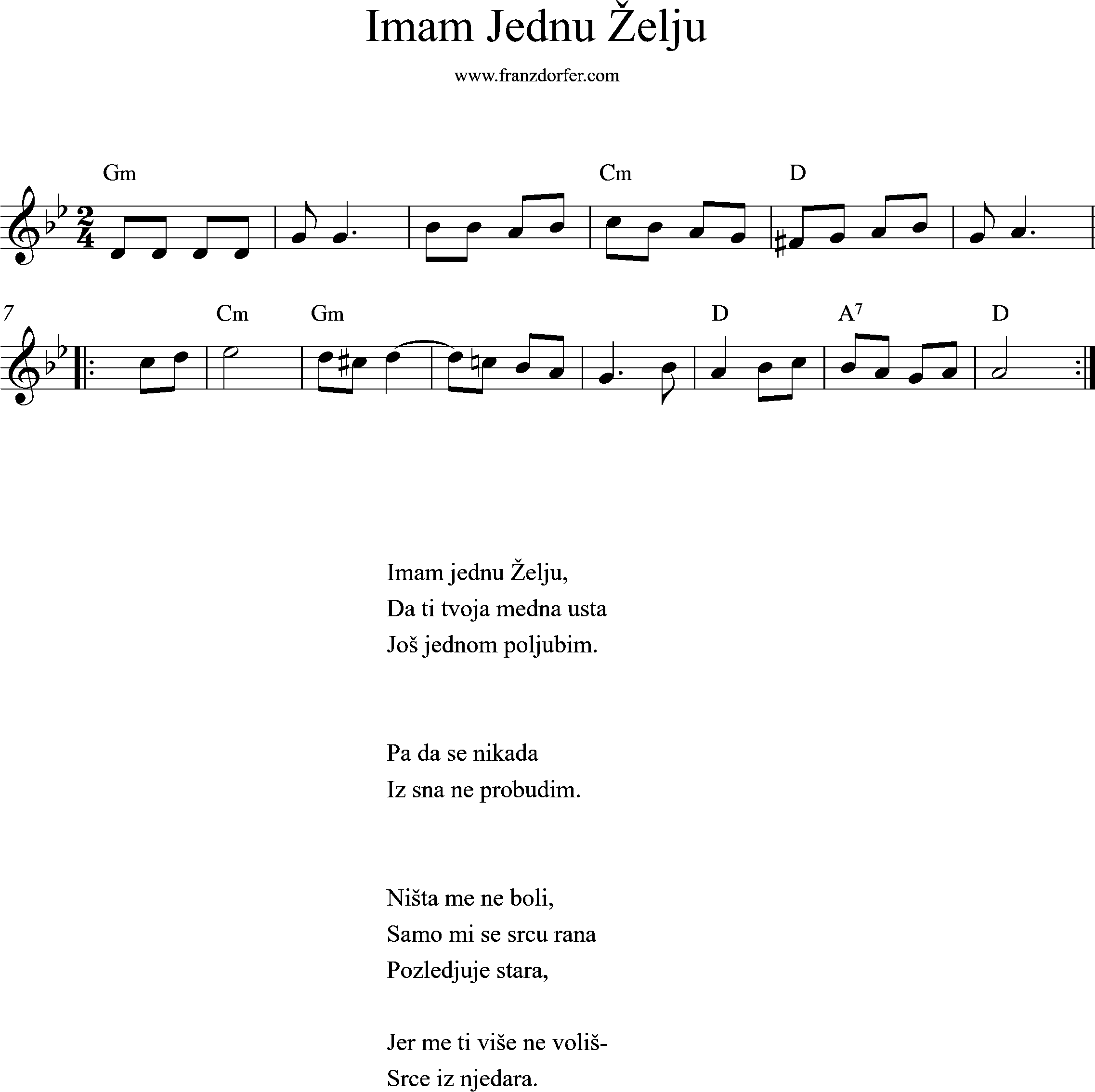 leadsheet, g-minor. Imam jednu želju