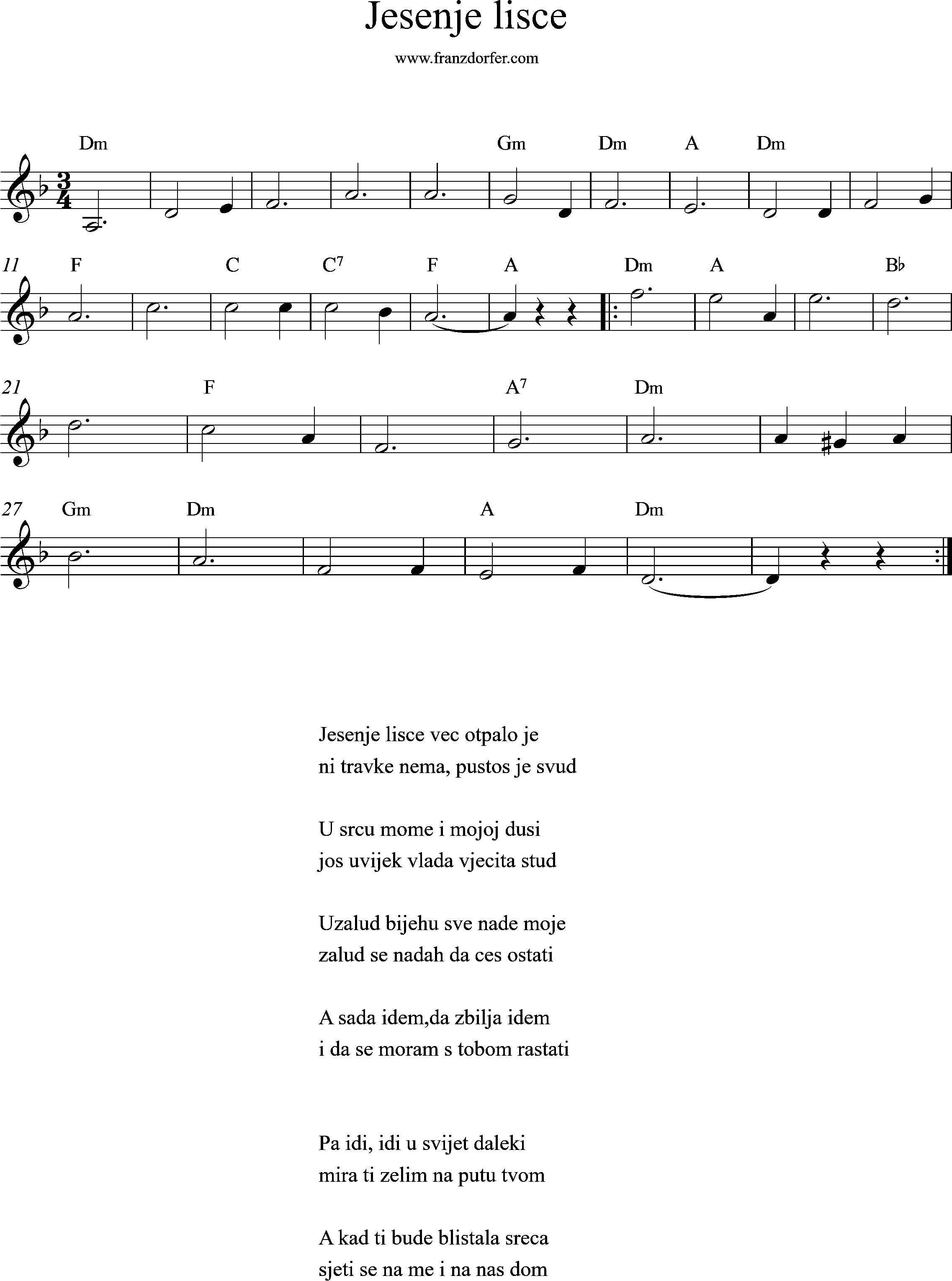 d-minor, sheetmusic, Jesenje lisce