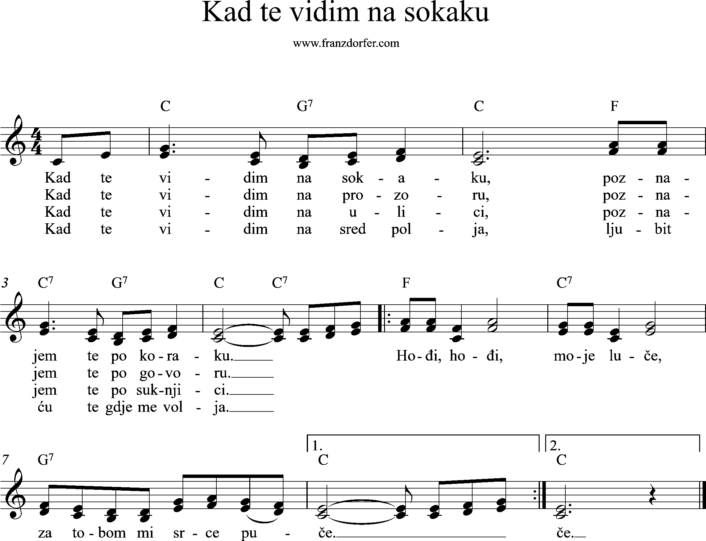 leadsheet, C-Major, Kad te vidim na sokaku