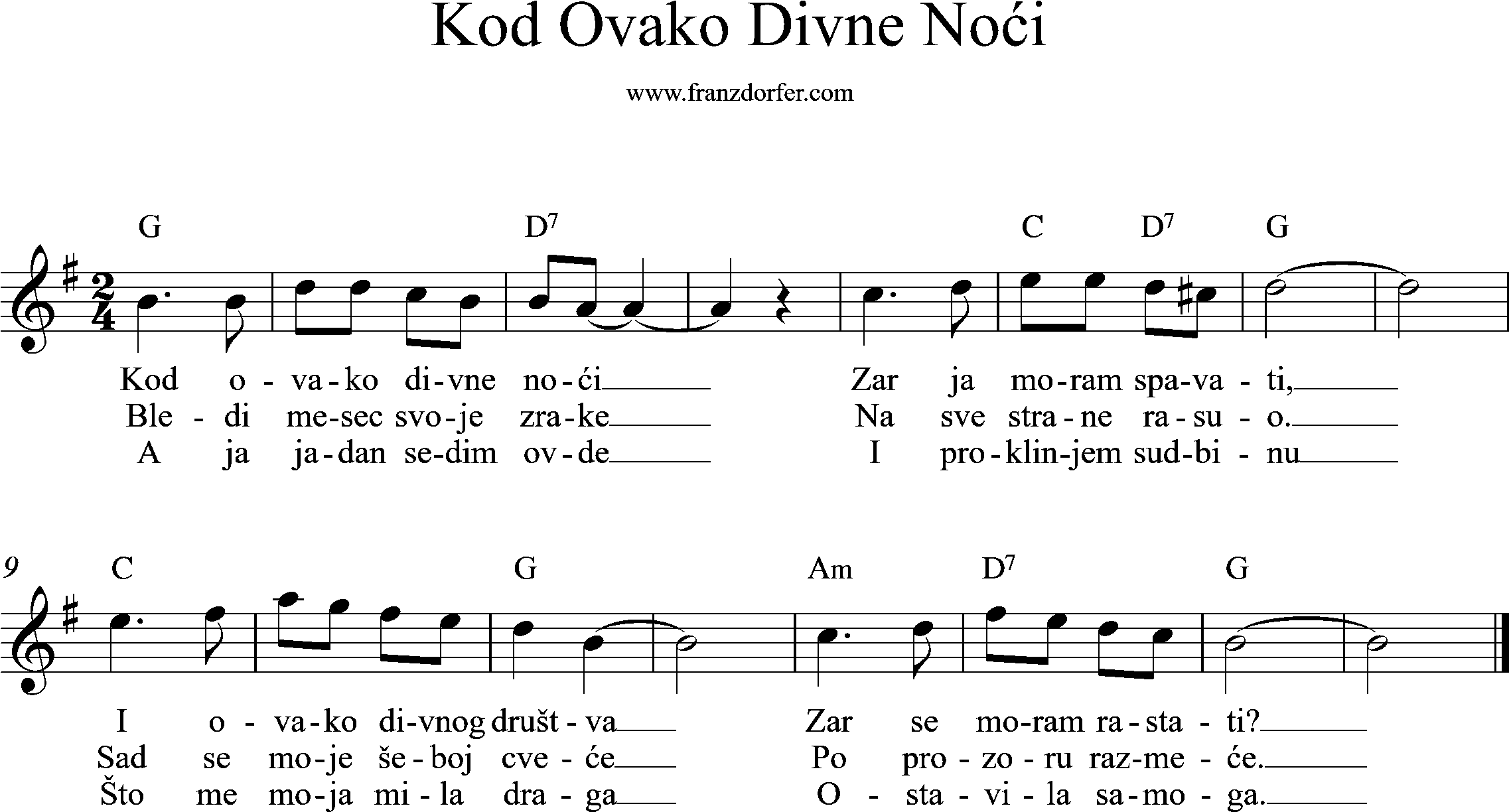 leadsheet, G-Major, Kod Ovako Divne Noći