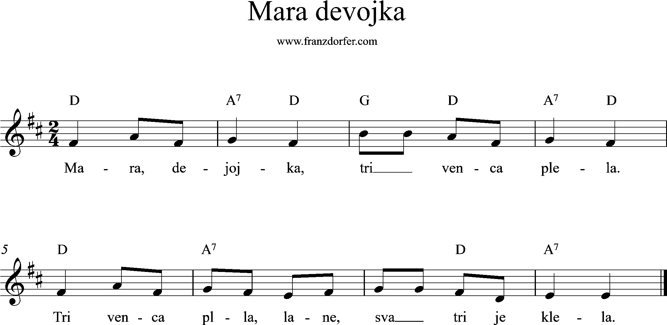 leadsheet, D-Major, Mara devojka