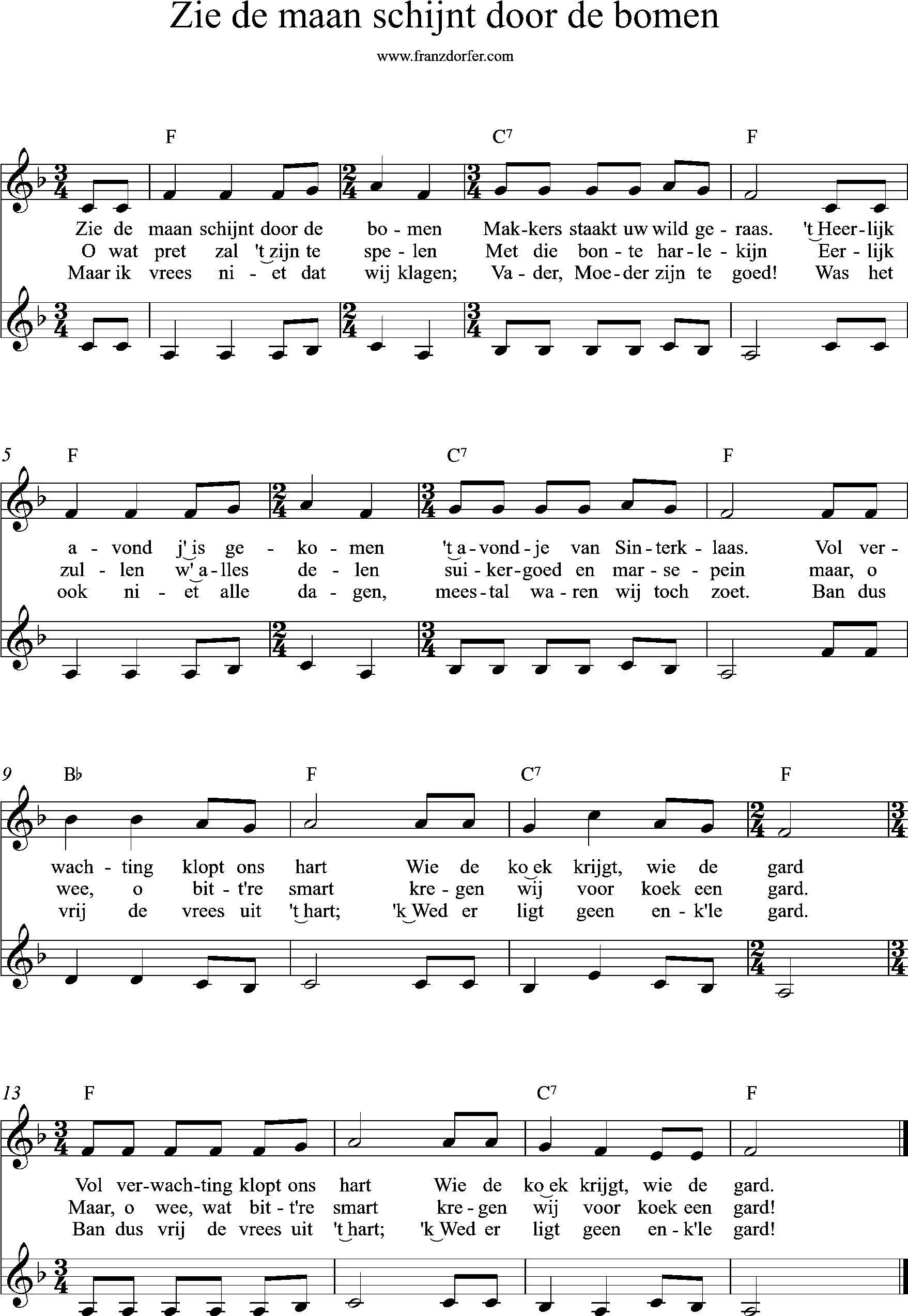 Sheetmusic-, Duo, Zie de maan schijnt door de bomen