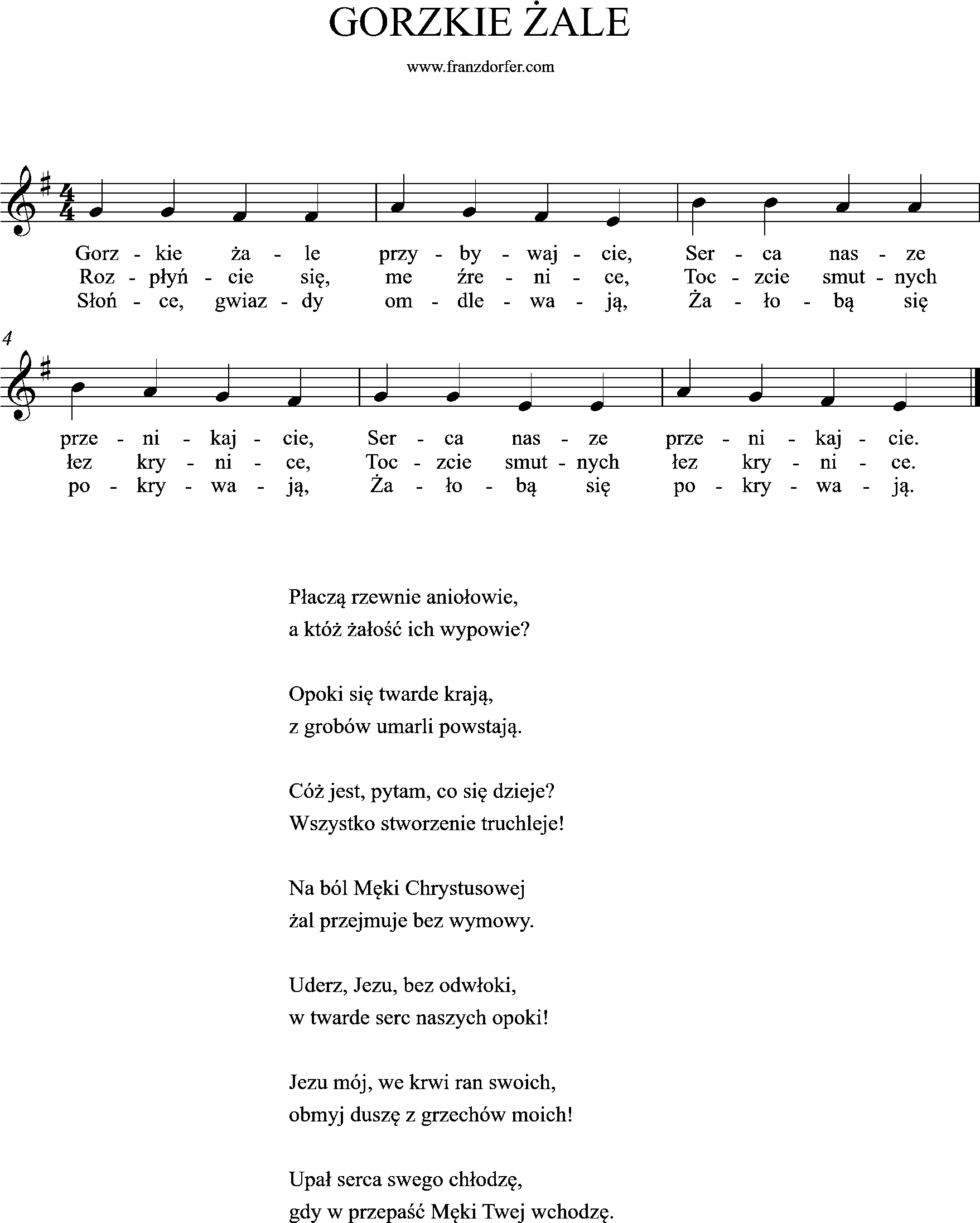 e-minor, sheetmusic, gorzkie żale