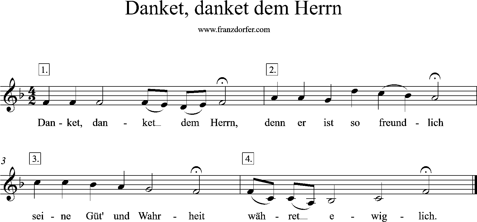 noten, F-Dur, Danket, danket dem Herrn