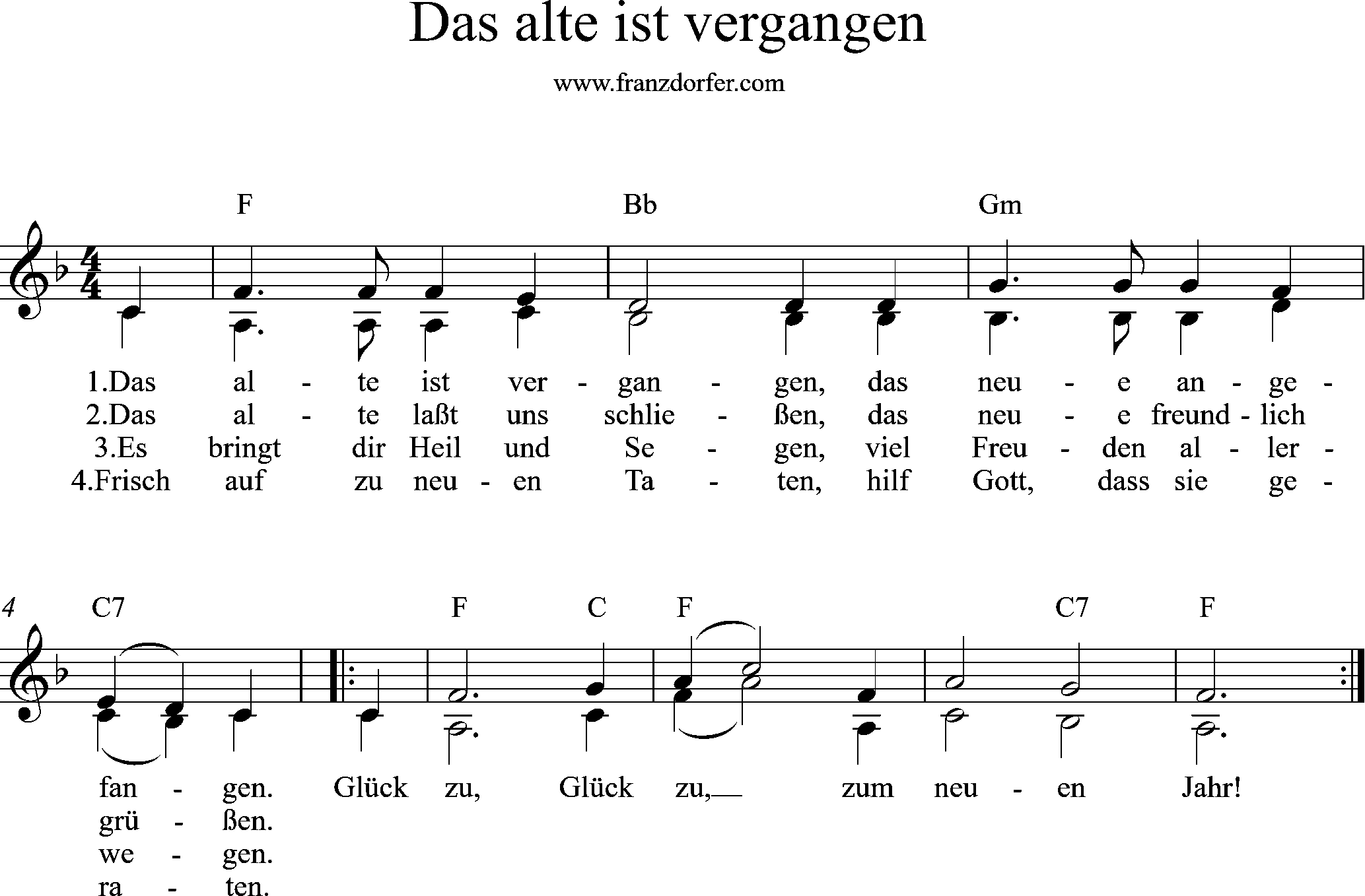 Akkordeonnoten, Das alte ist vergangen, F-Dur