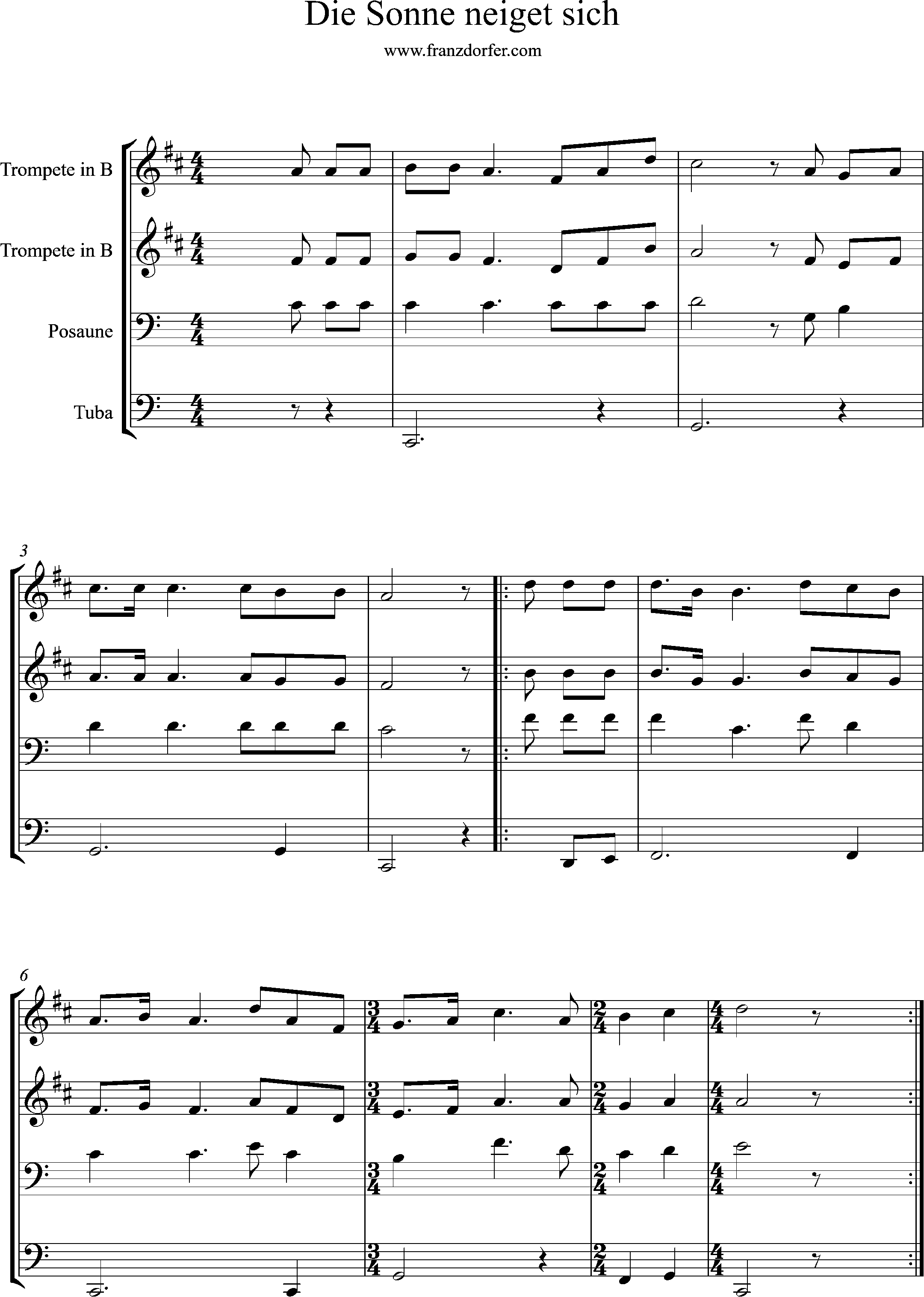 Blechbläserquartett, Die sonne neiget sich