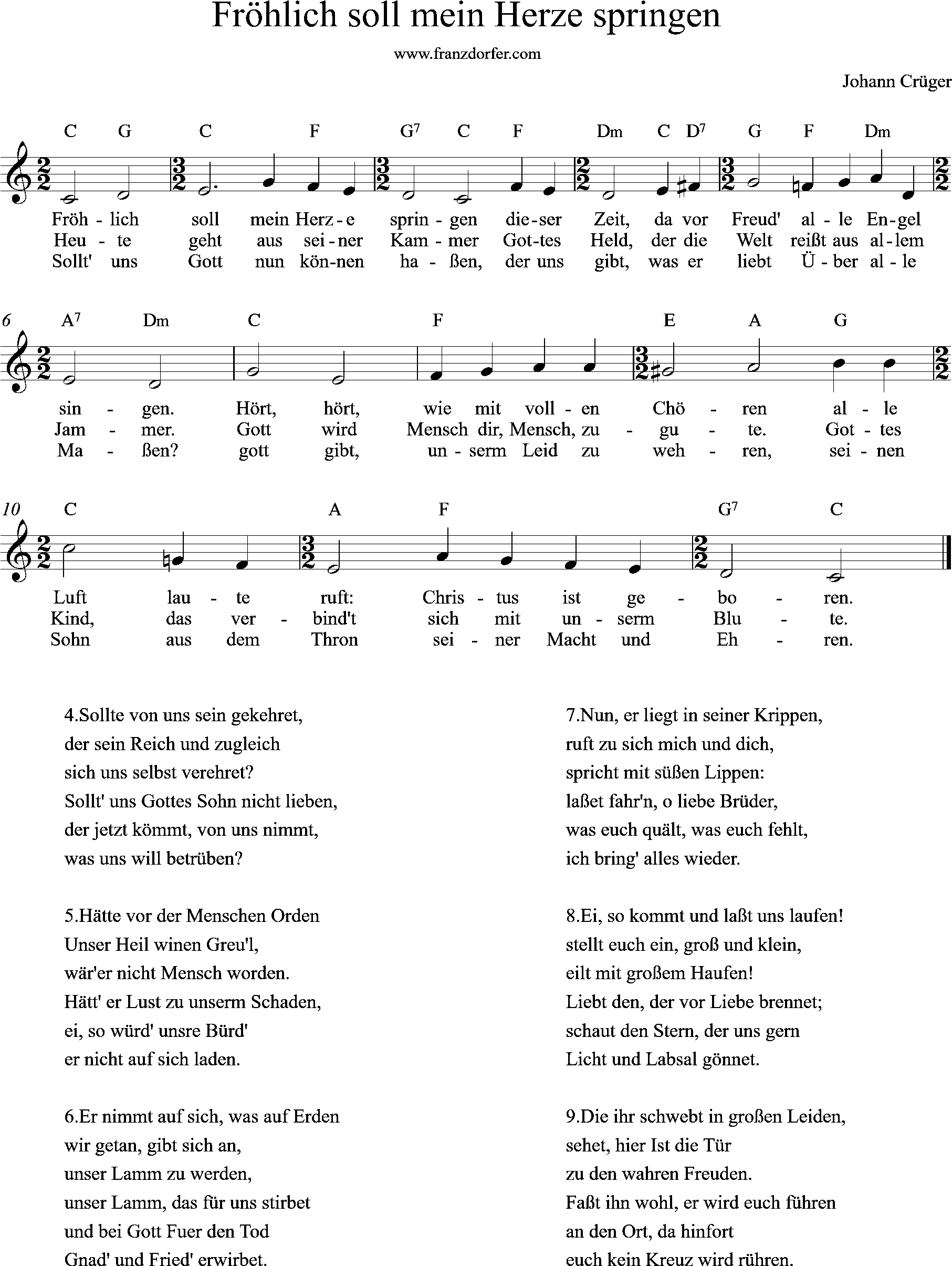 Fröhlich soll mein Herze springen, C-Dur, melodiestimme