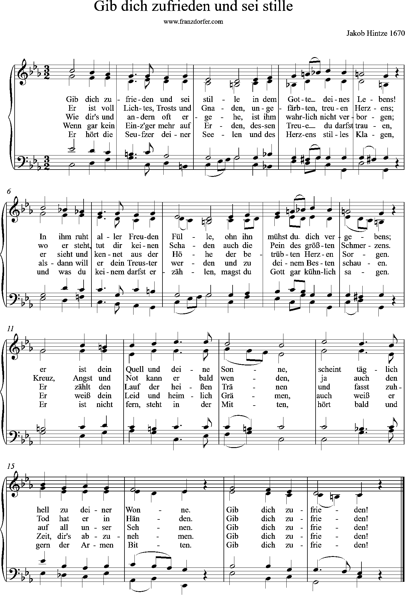 4stimmig, Chor. Orgelnoten, c-moll, Gib dich zufrieden und sei stille