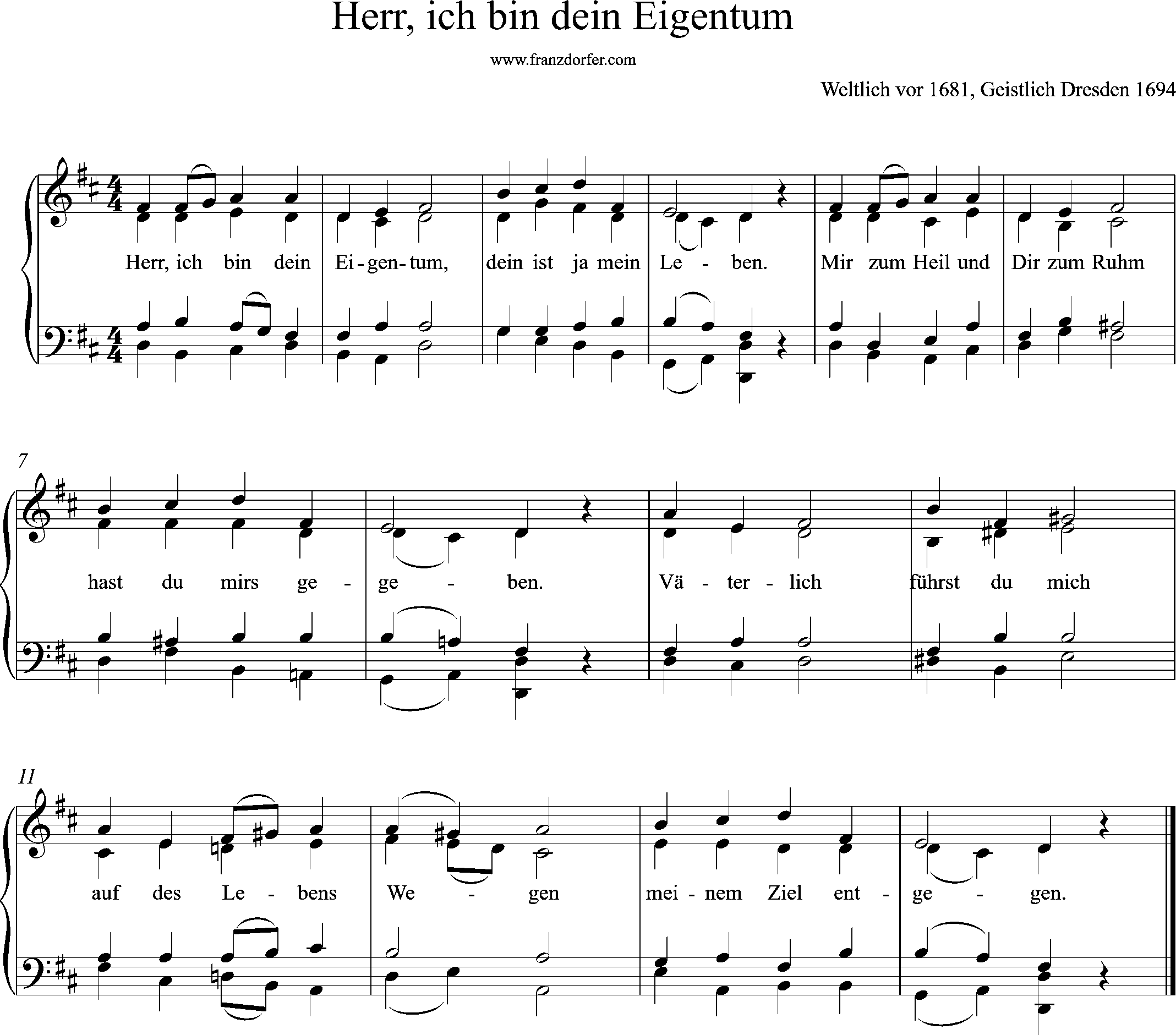 Chor-, Orgelnoten, D-Dur, Herr ich bin dein Eigentum