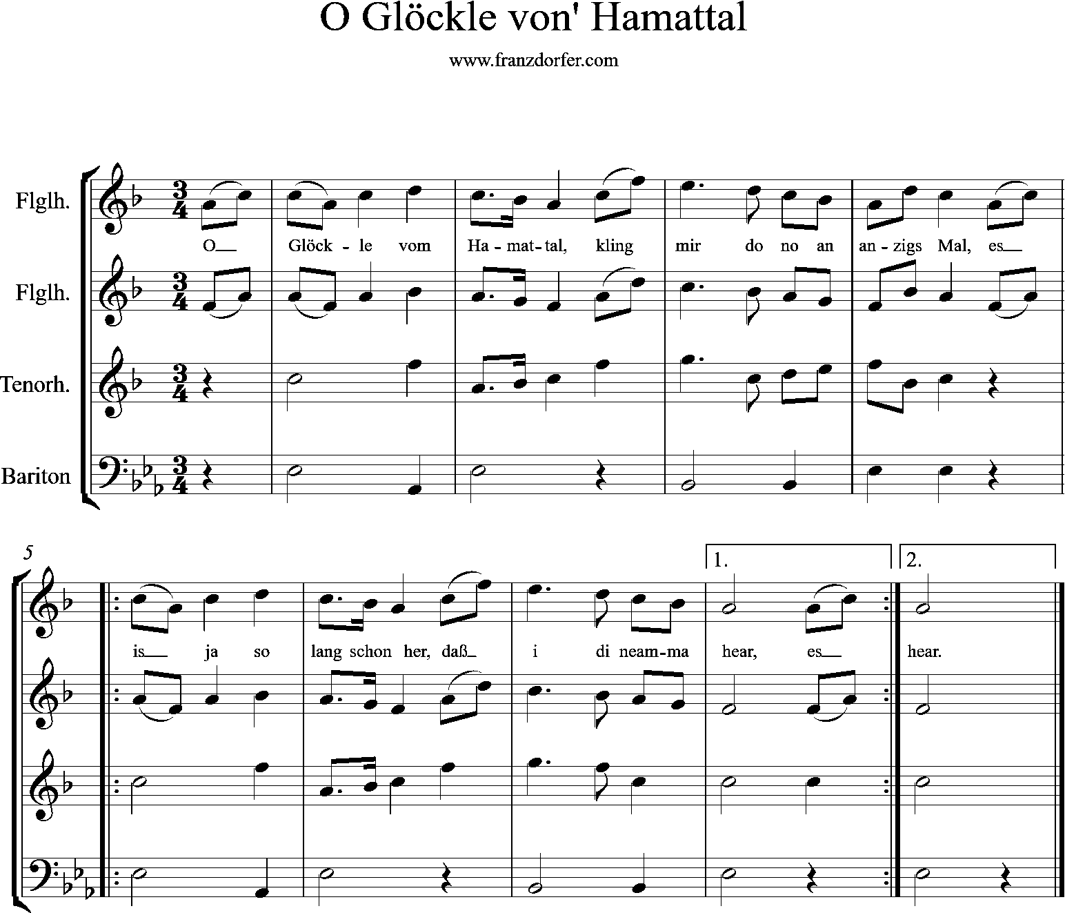 Noten blechbäser quartett, o Glockle vom Hamattal