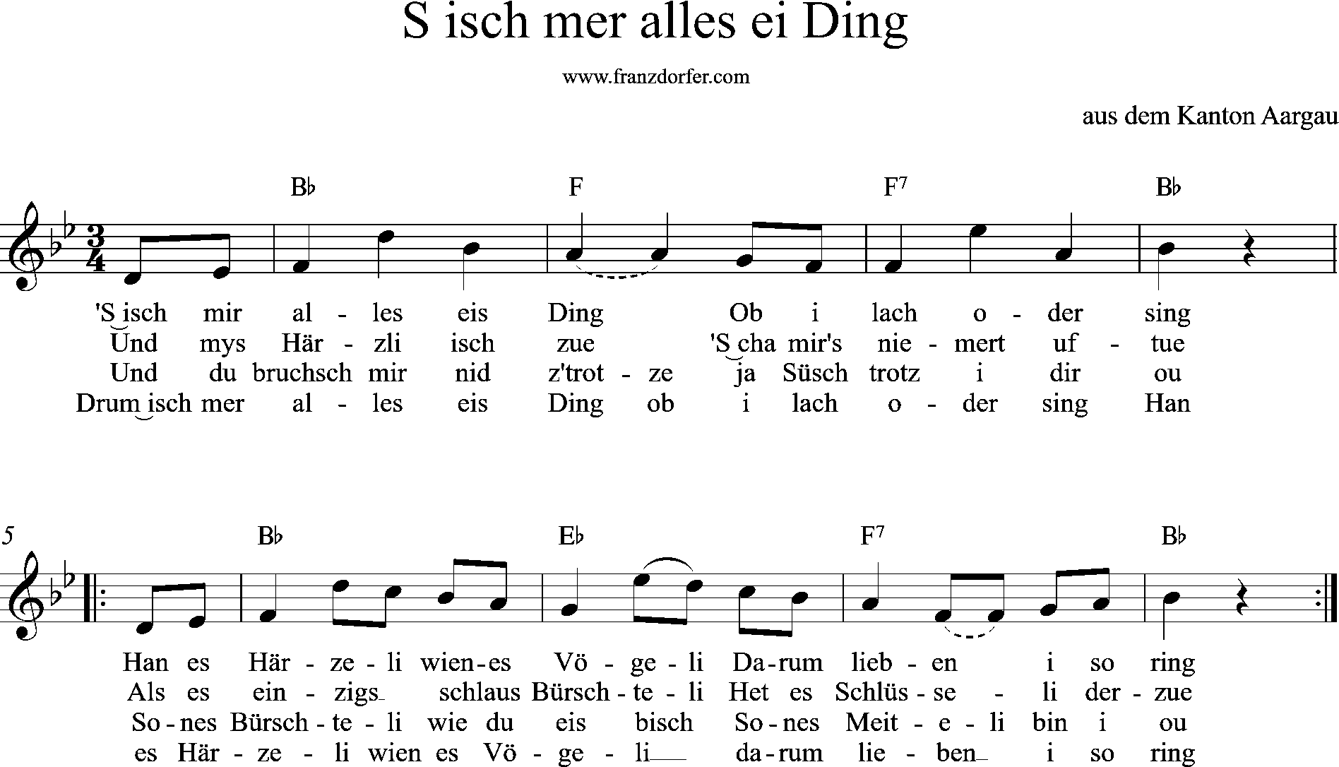 Noten, 1stiimig, leadsheet, isch mer alles ei Ding