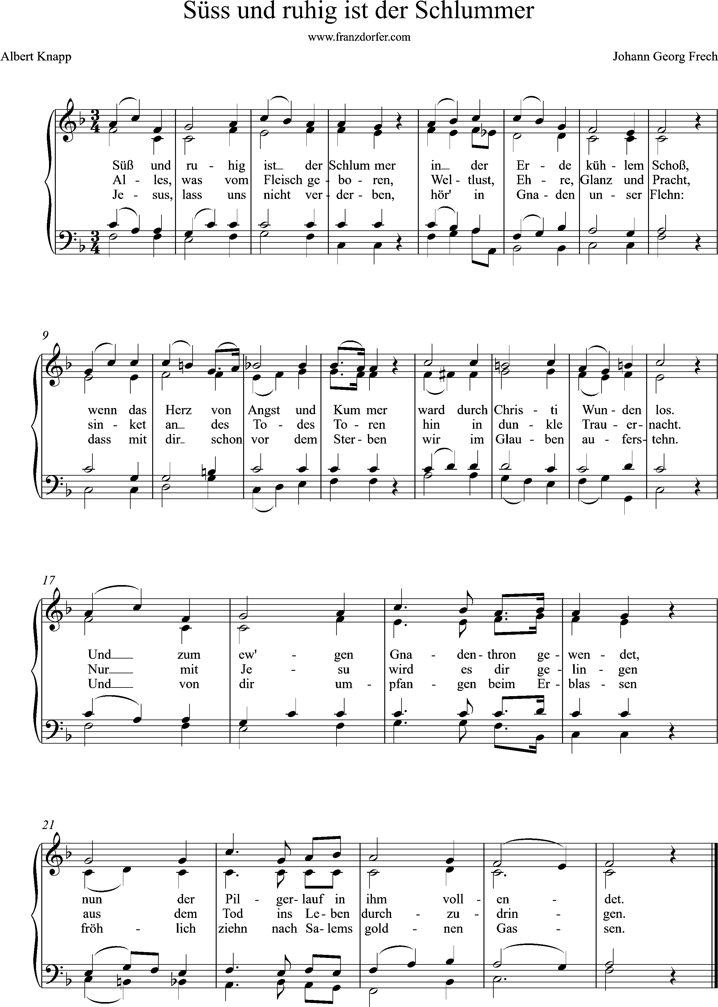 chor-, orgelnoten, Süss und ruhig ist der Schlummer