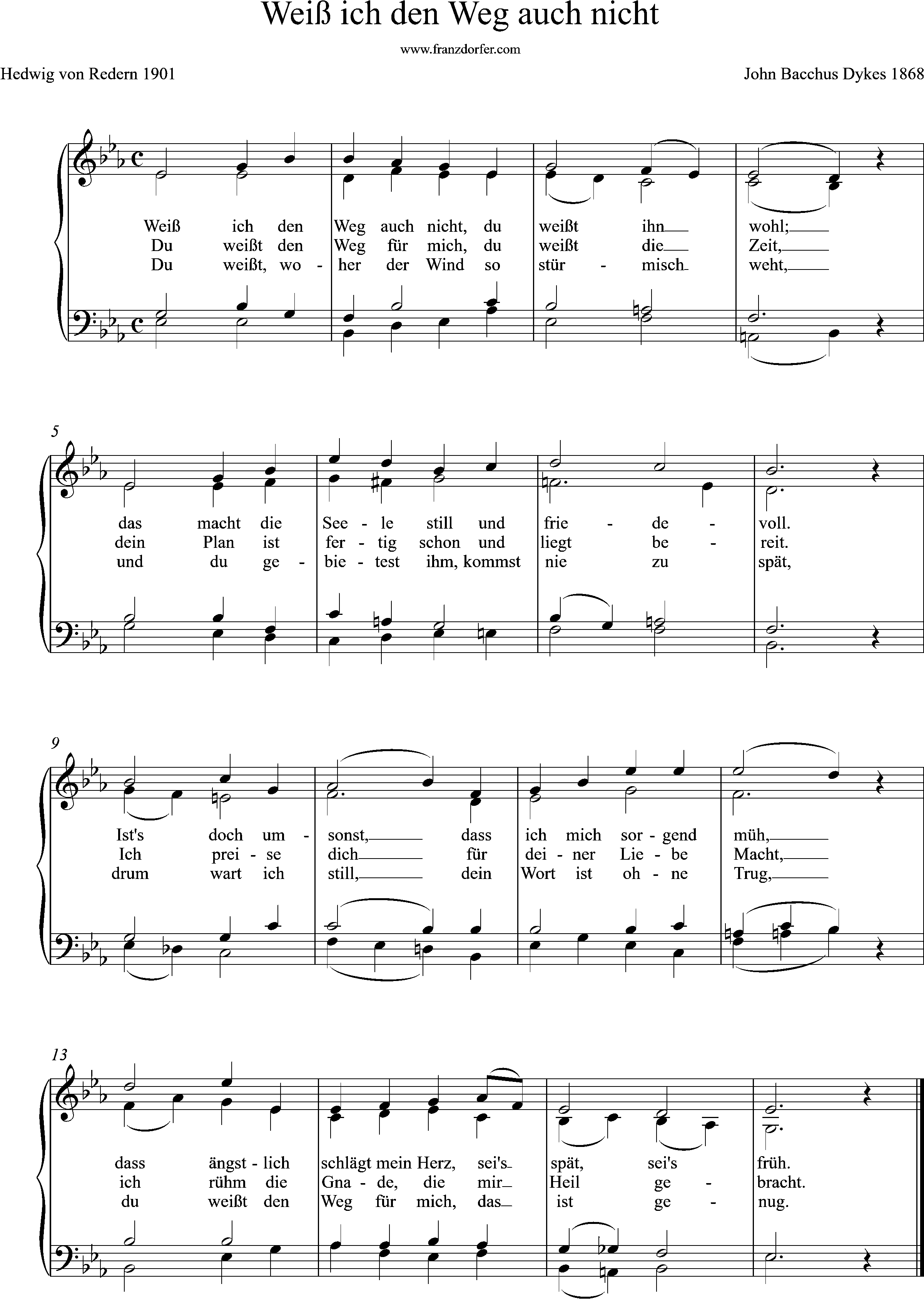 chor-, orgelnoten, Eb-Dur, Weiß ich den Weg auch nicht