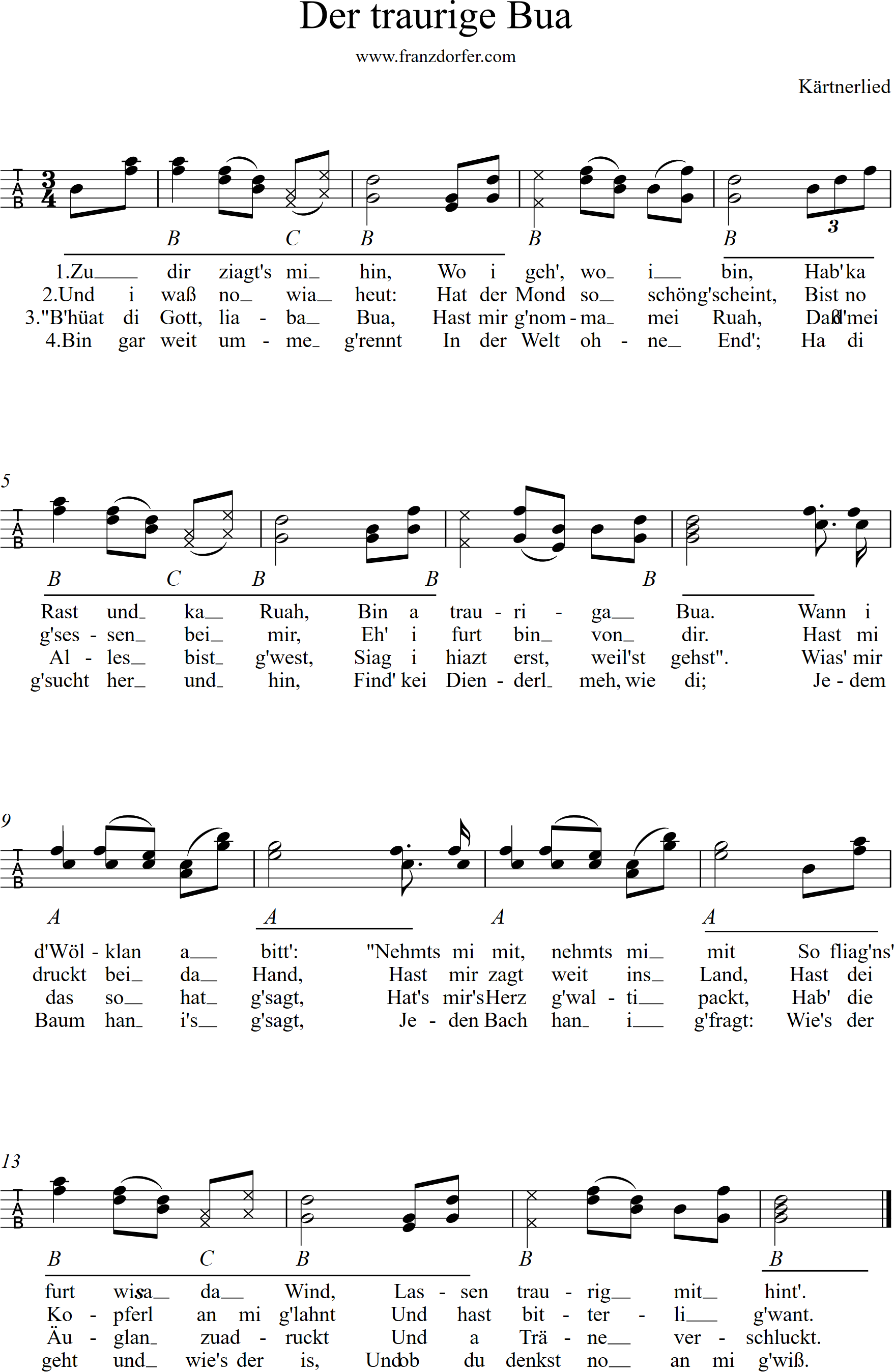 noten für steirische harmonika, der traurige bua