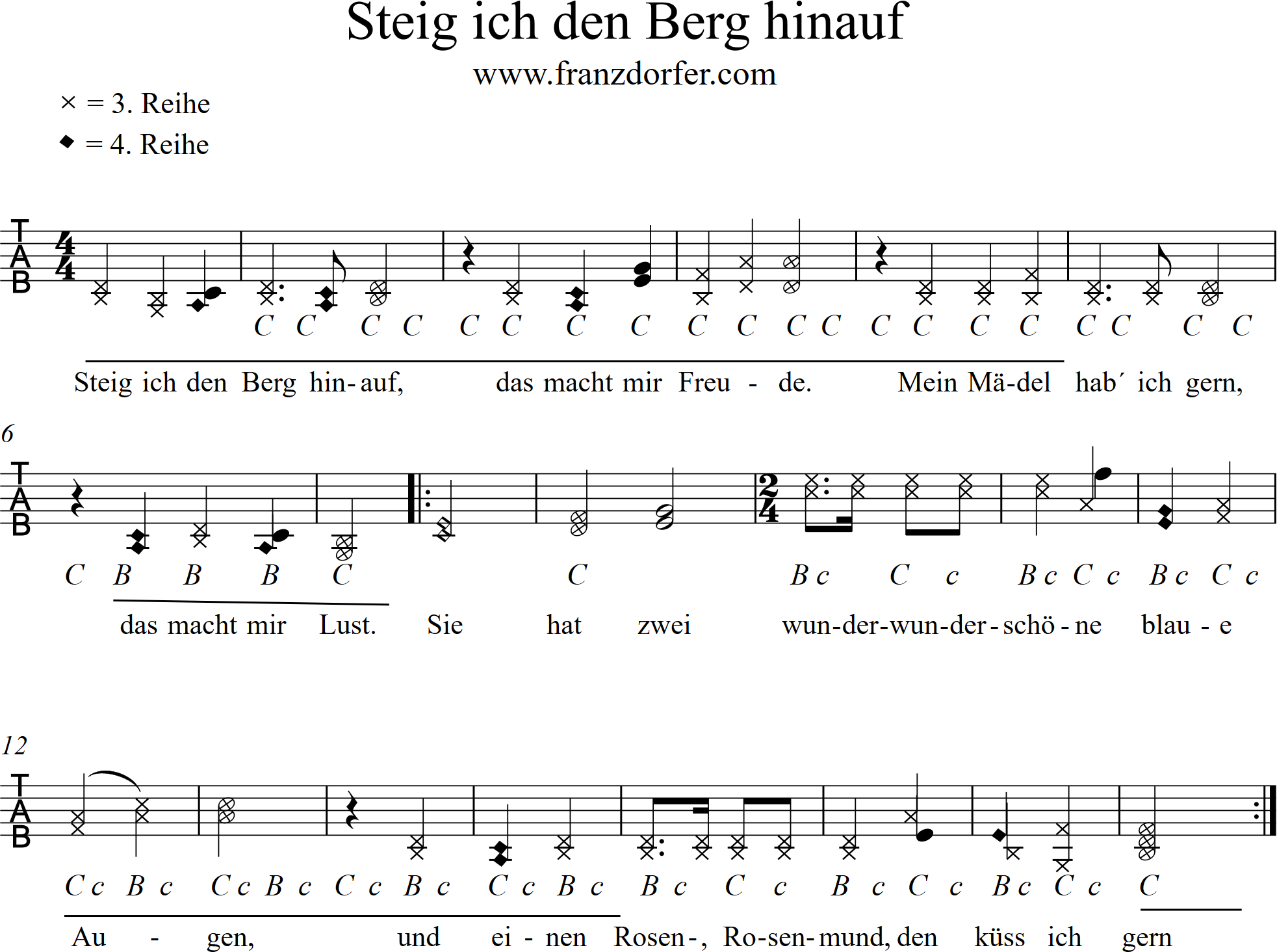 Steirische harmonika, 3.Reihe, steig ich den Berg hinauf