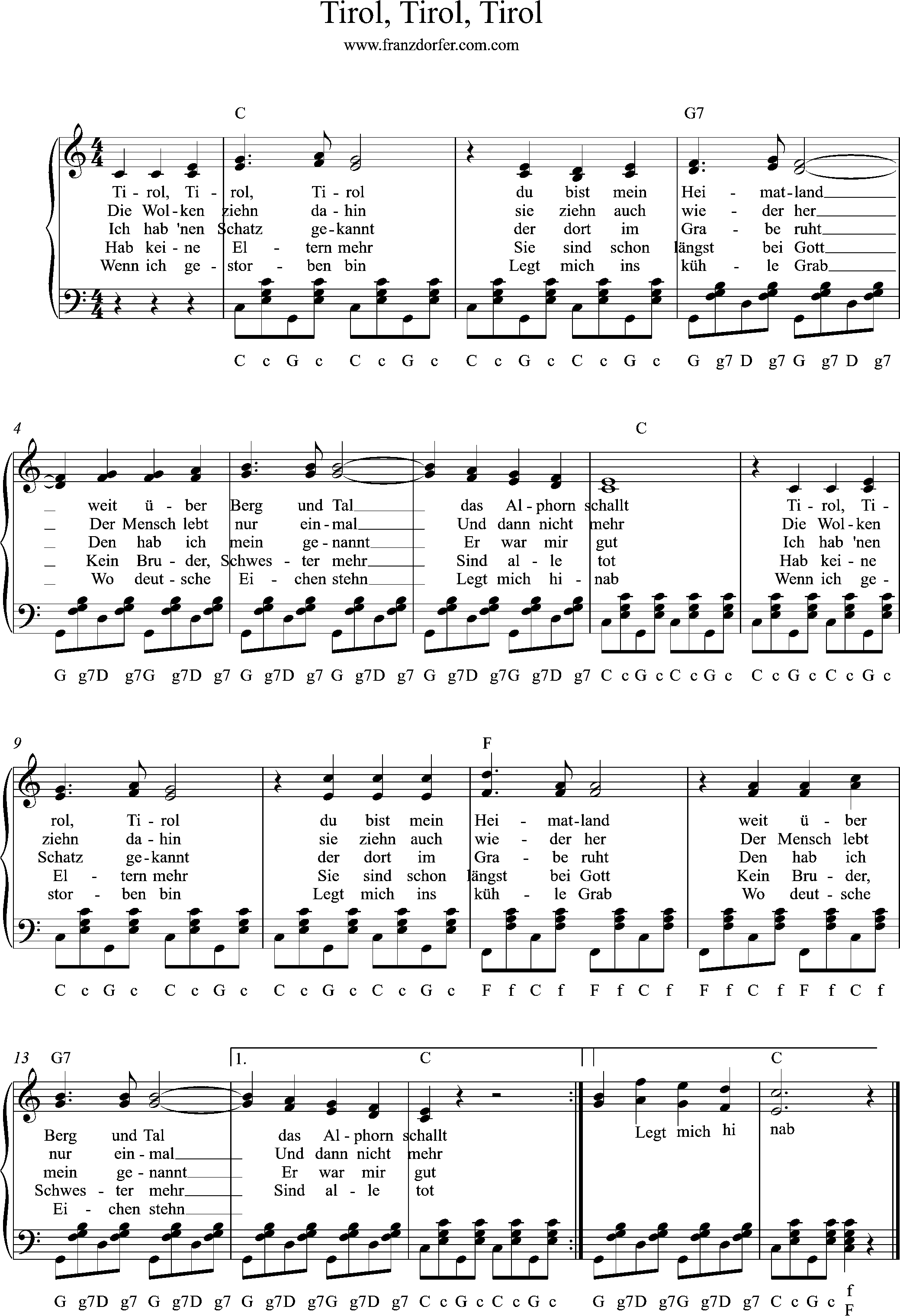 Akkordeonnoten, C-Dur, Tirol  du bist bein Heimatland
