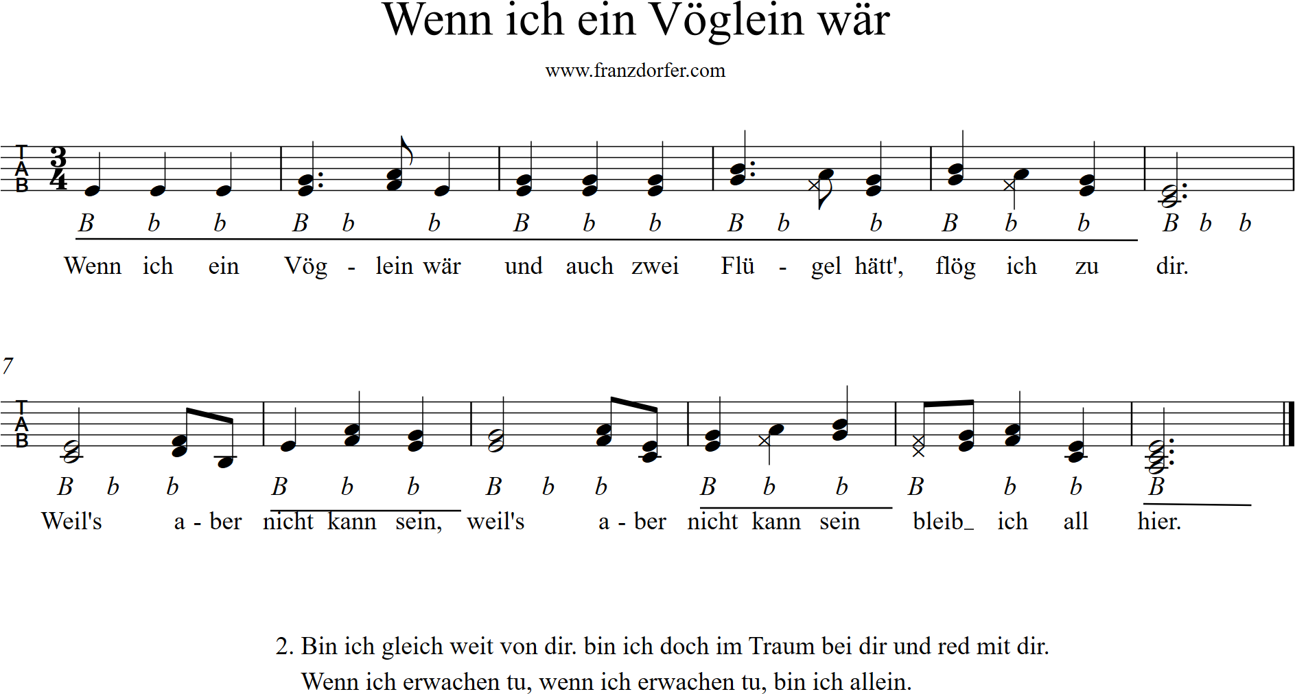 noten für steirische harmonika- wenn ich ein vöglein wär