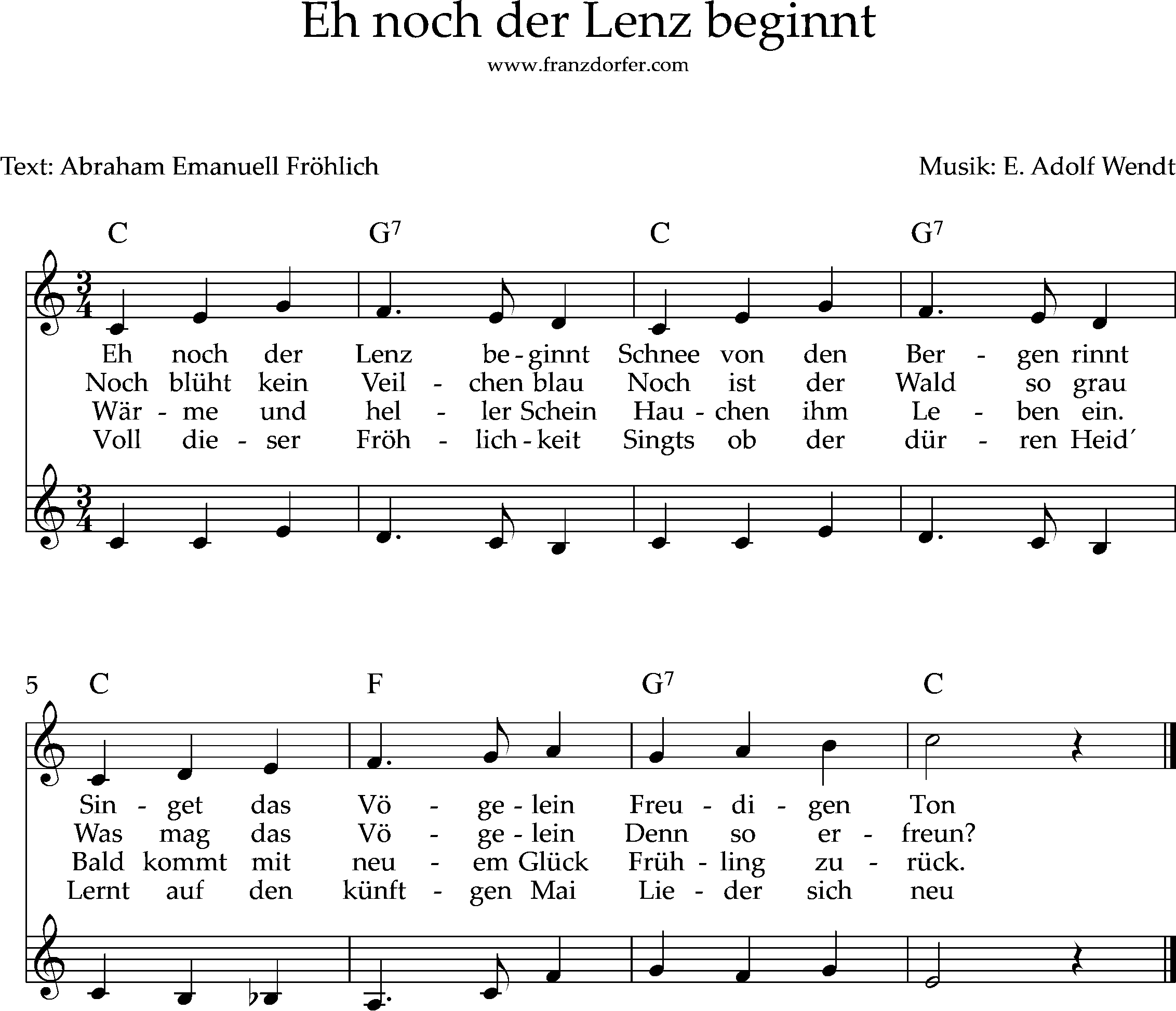 Eh noch der Lenz beginnt, Noten 2stimmig