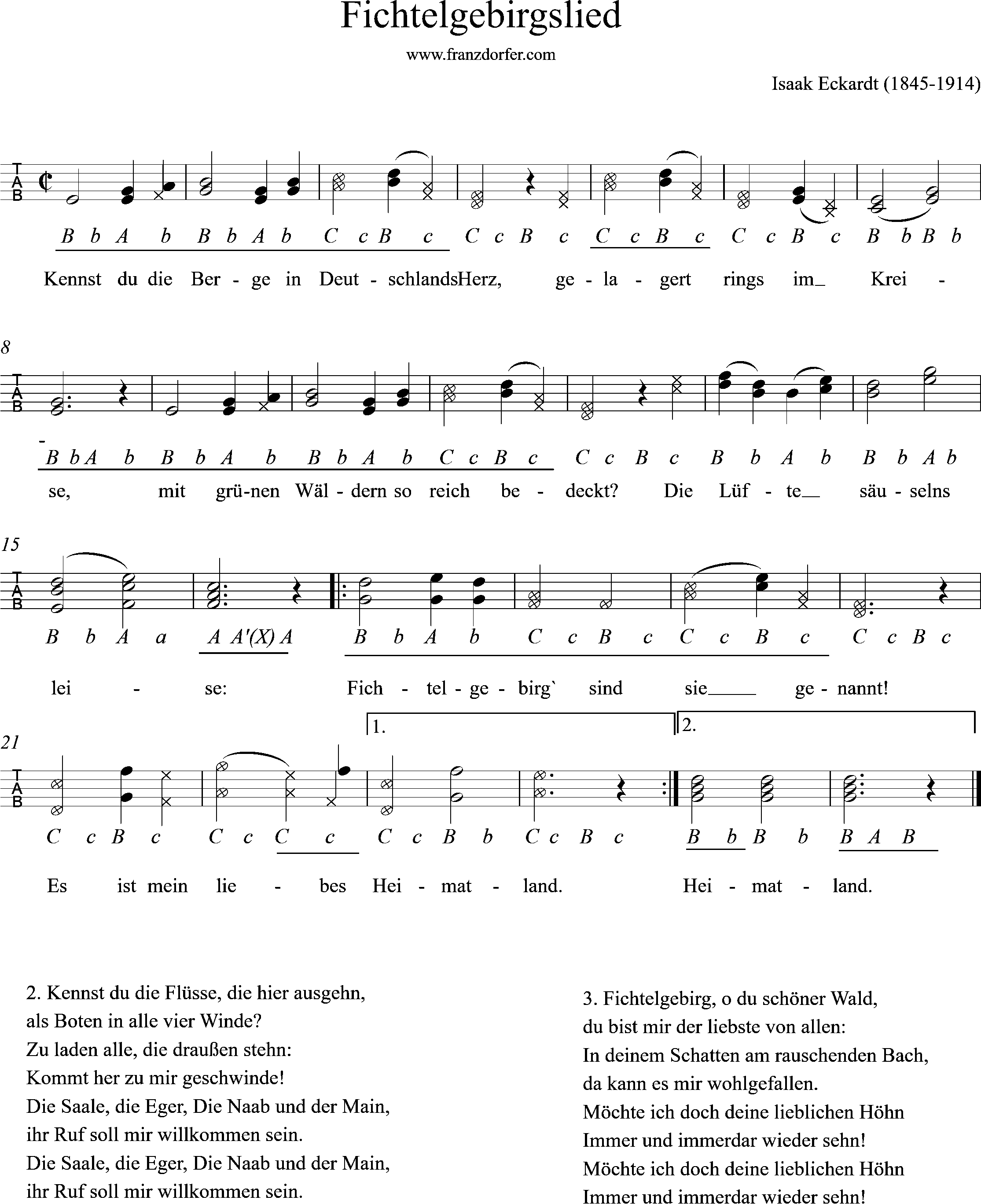 Ziachnoten, Quetschn, Steirische , Fichtelgebirgslied griffschrift, steirische Harmonika- Fichtelgebirgslied