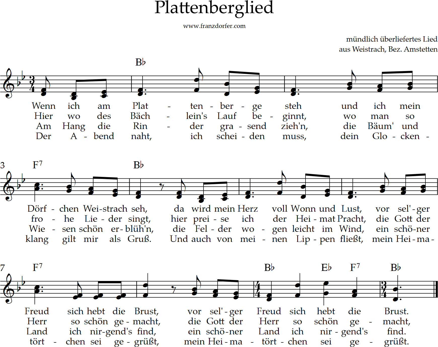 Weistracher Heimatlied Plattenberg Lied aus Weistrach